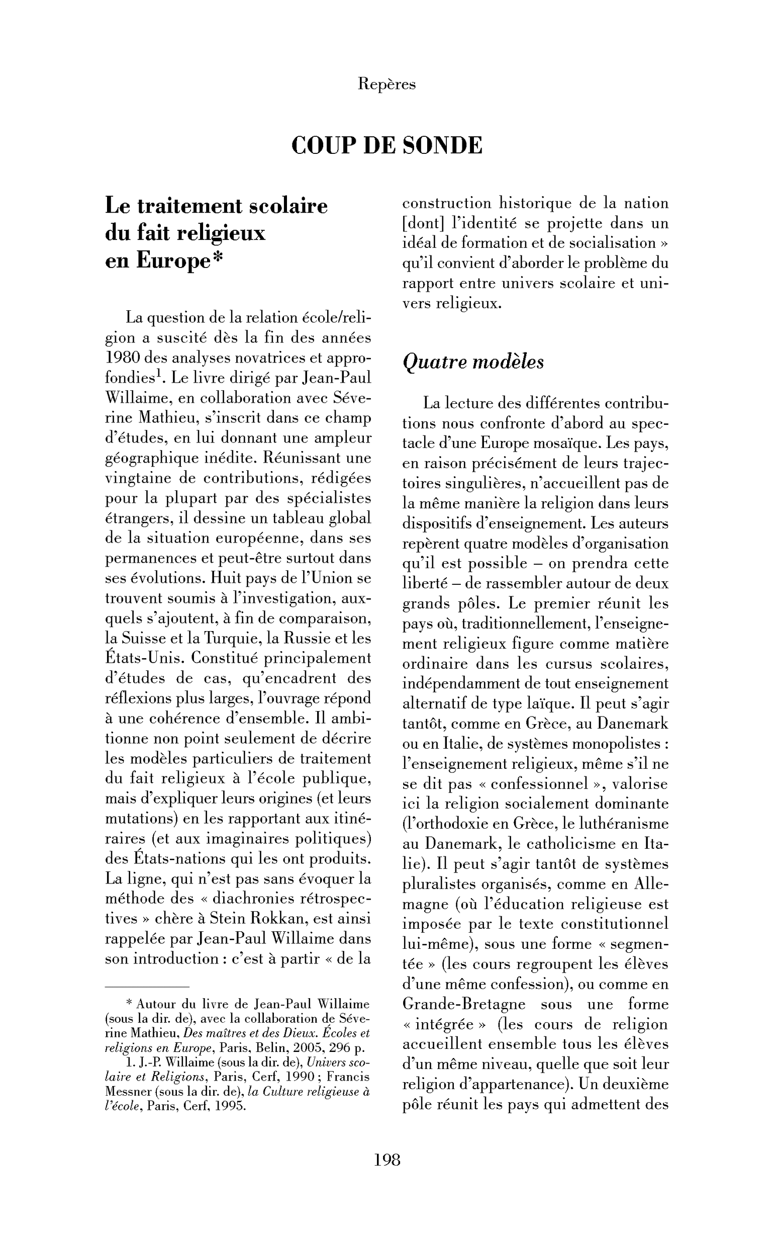 Le traitement scolaire du fait religieux en Europe