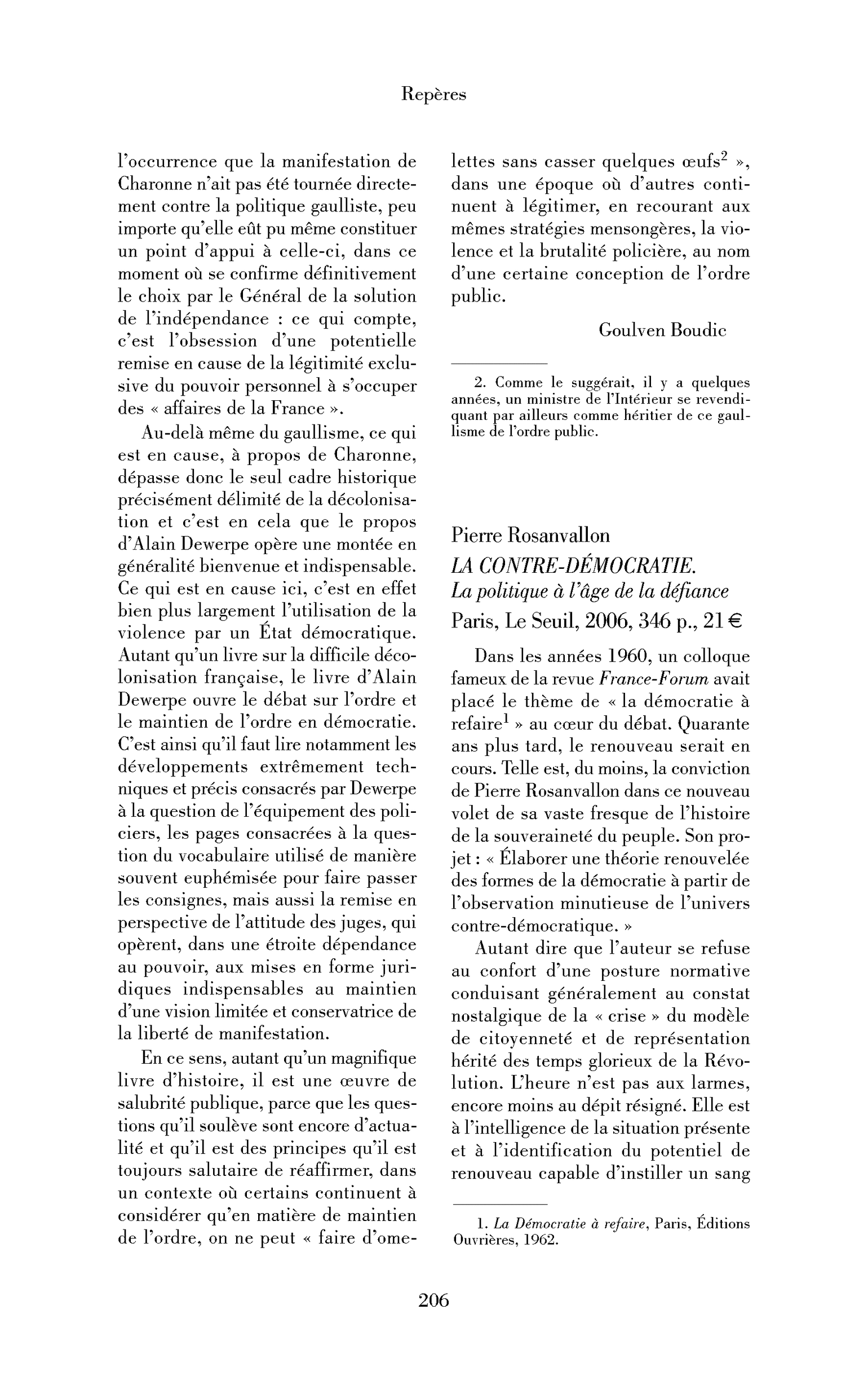 Pierre Rosanvallon : la Contre-démocratie. La politique à l’âge de la défiance