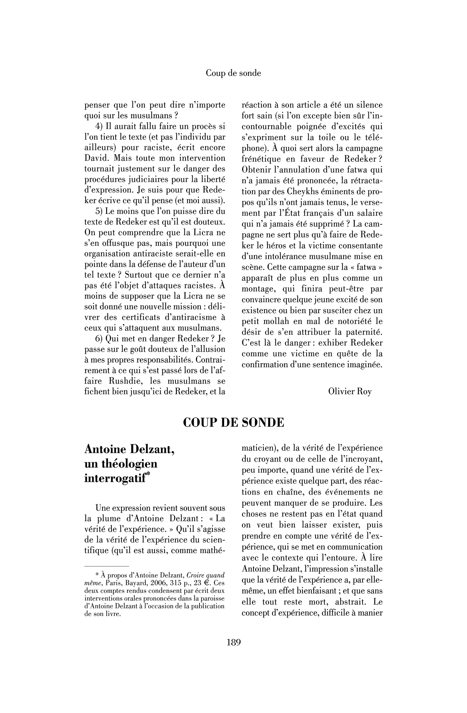 Antoine Delzant, un théologien interrogatif