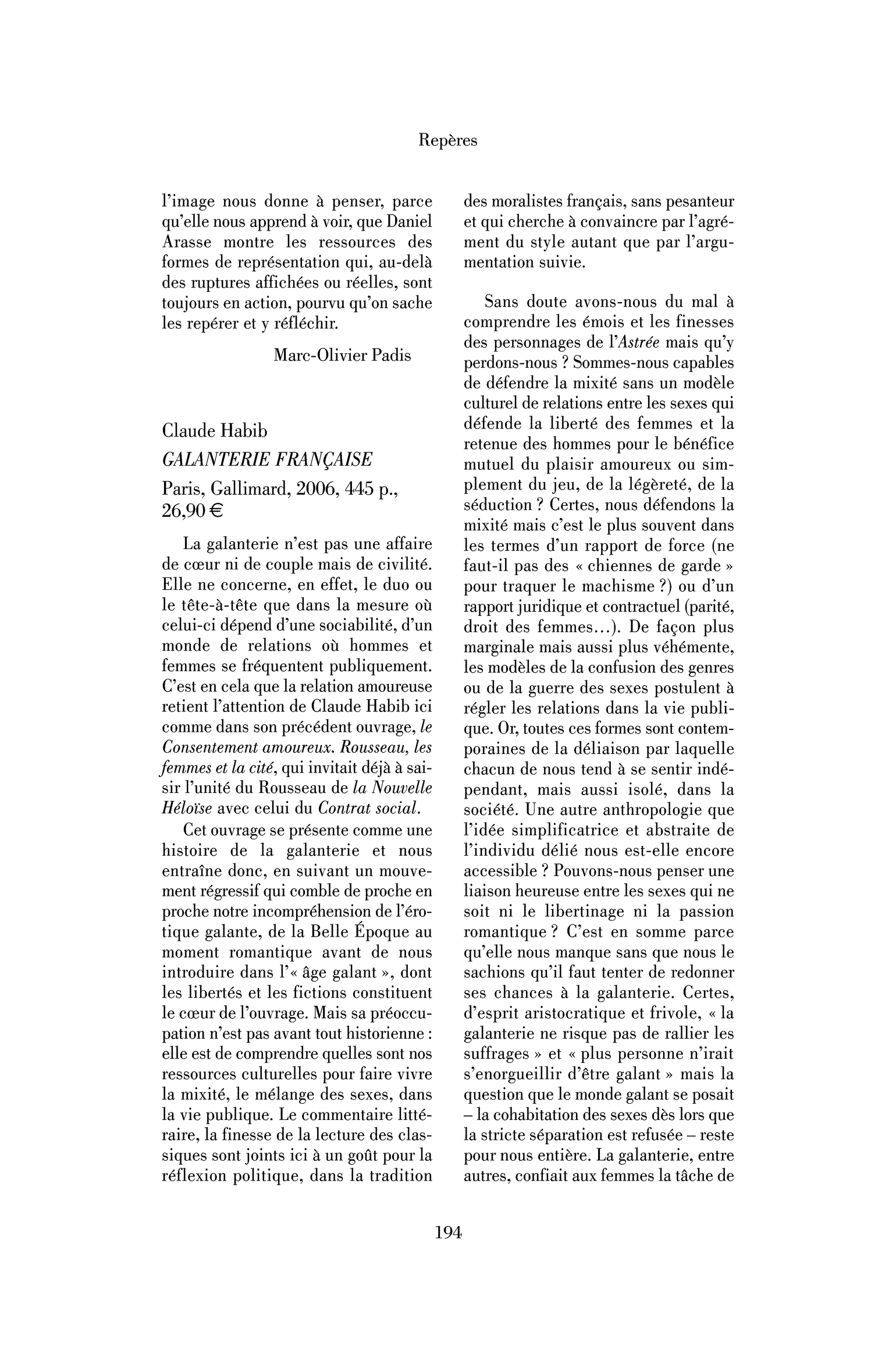 Claude Habib : Galanterie française