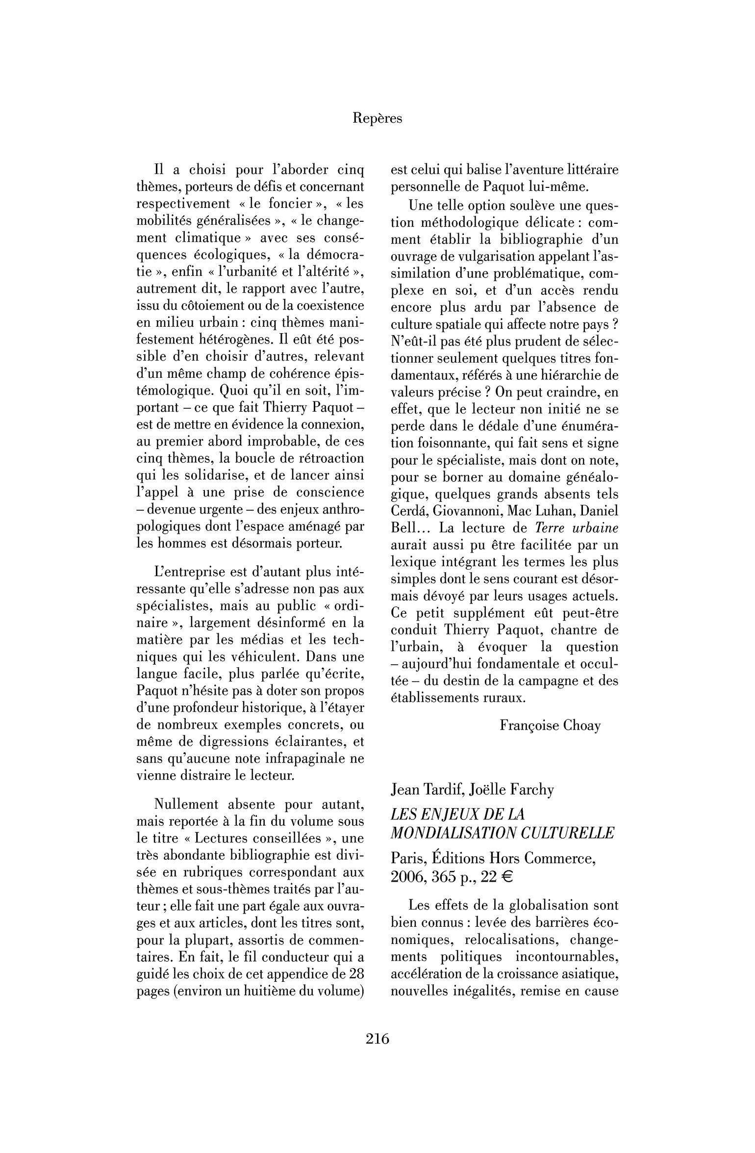 Jean Tardif, Joëlle Farchy: les Enjeux de la mondialisation culturelle