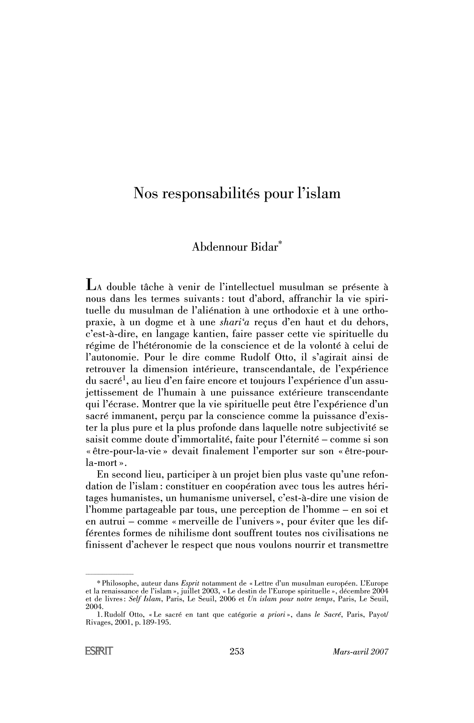 Nos responsabilités pour l’islam