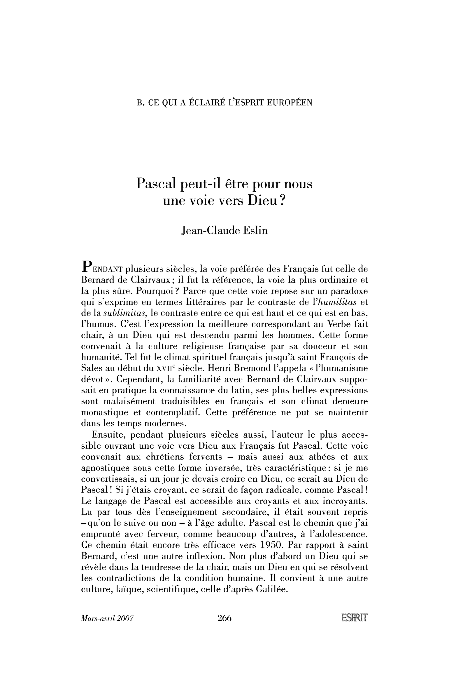 Pascal peut-il être pour nous une voie vers Dieu ?