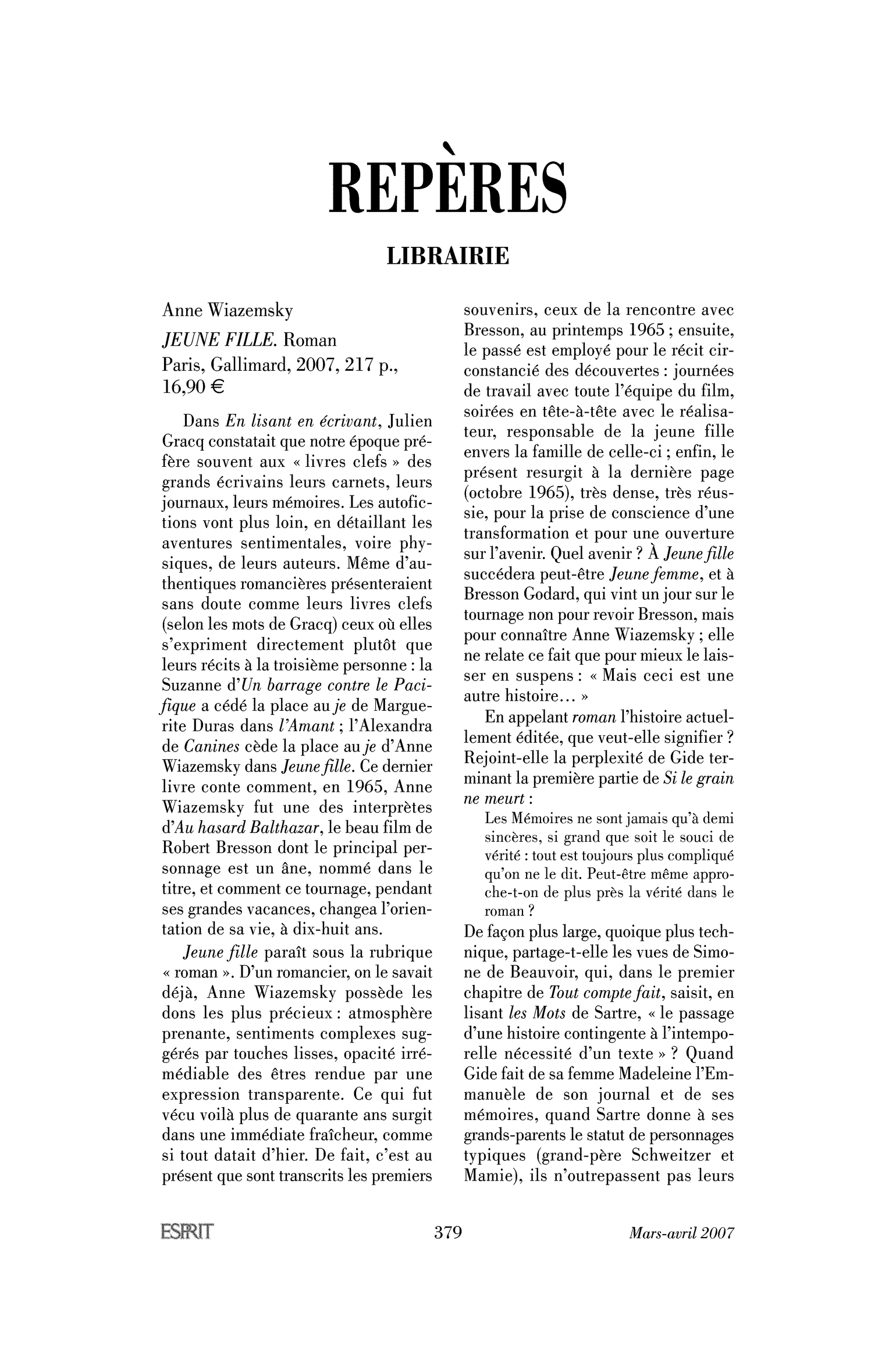 Anne Wiazemsky : Jeune fille