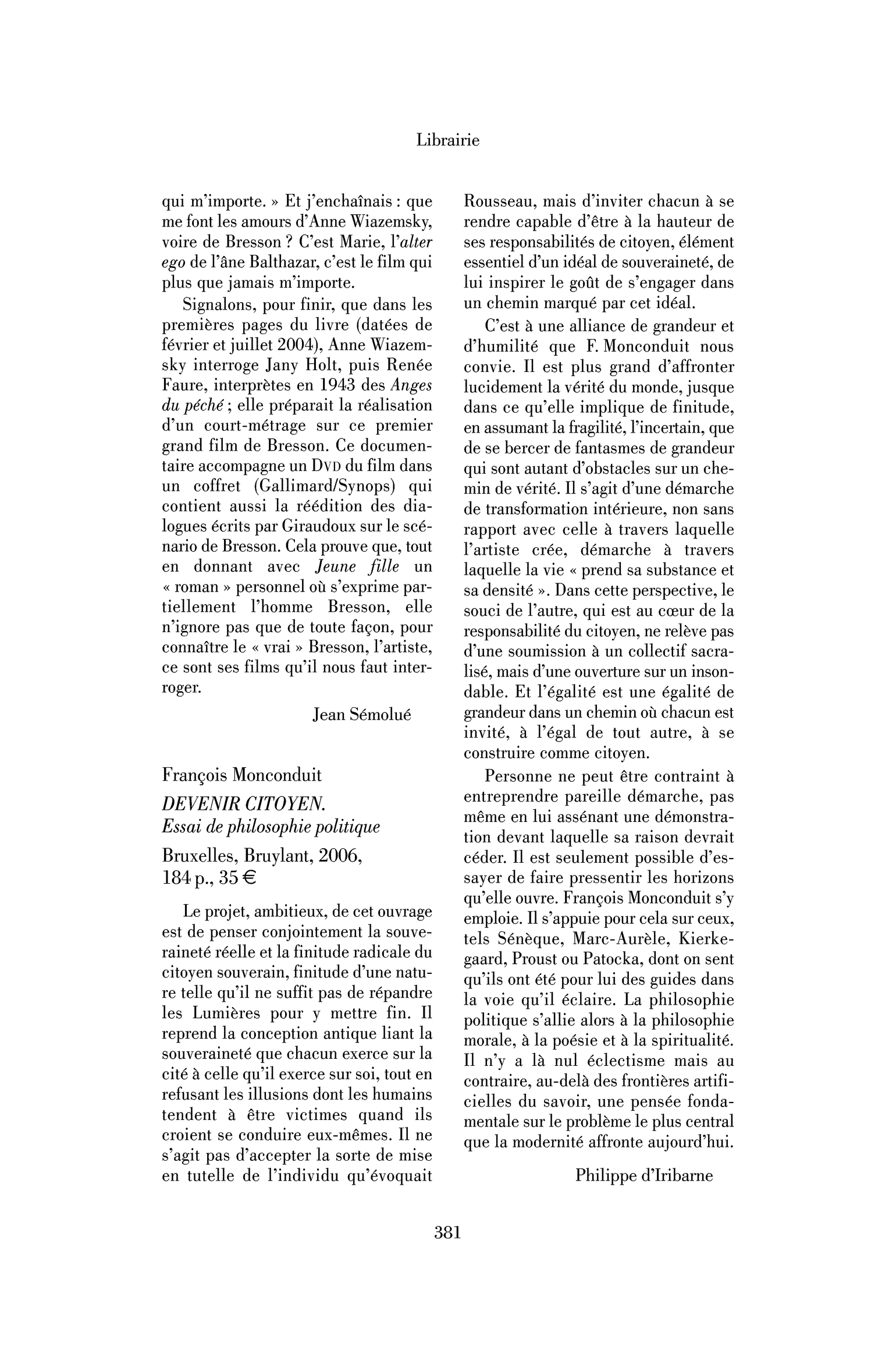 François Monconduit : Devenir citoyen. Essai de philosophie politique