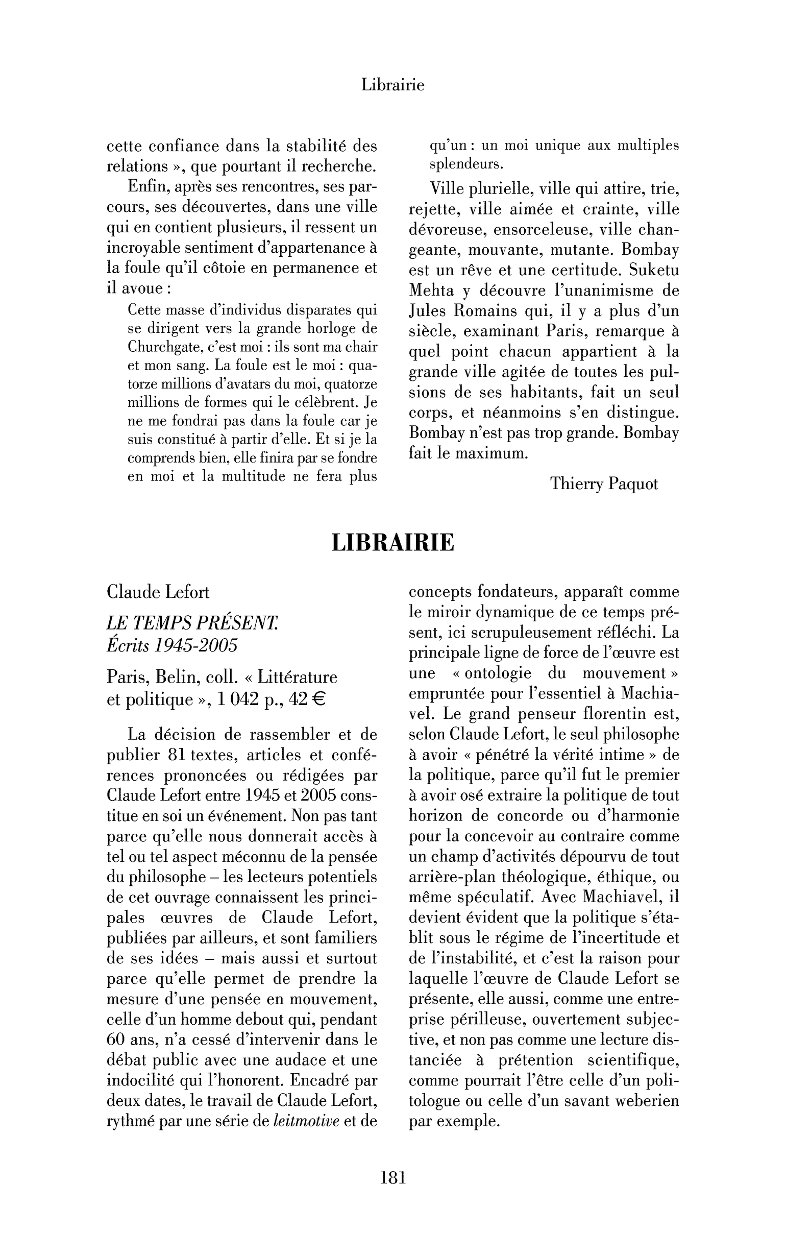 Claude Lefort : le Temps présent. Ecrits 1945-2005
