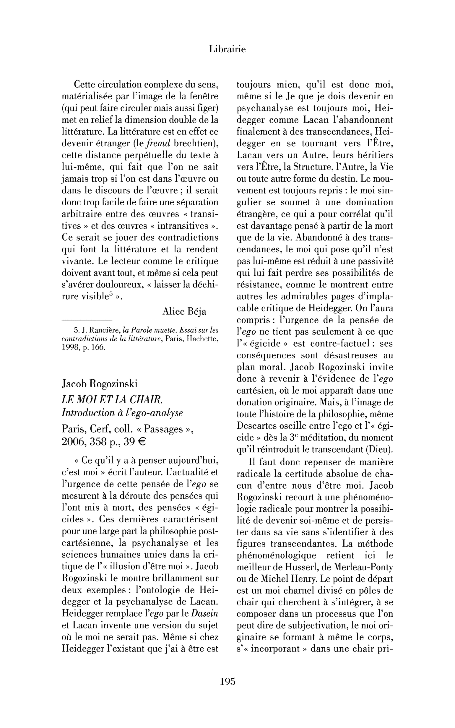 Jacob Rogozinski : le Moi et la chair. Introduction à l’ego-analyse