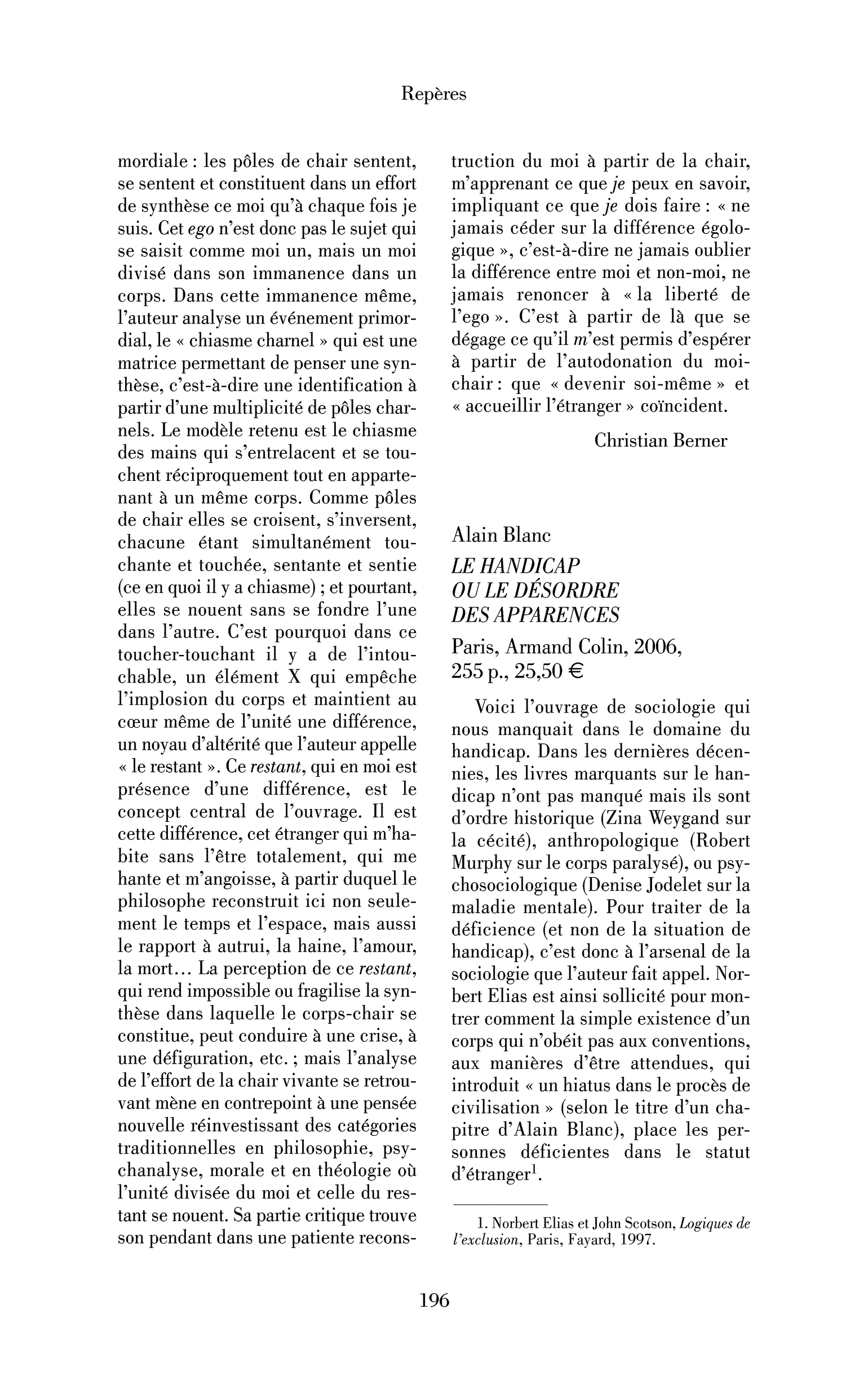 Alain Blanc : le Handicap ou le désordre des apparences