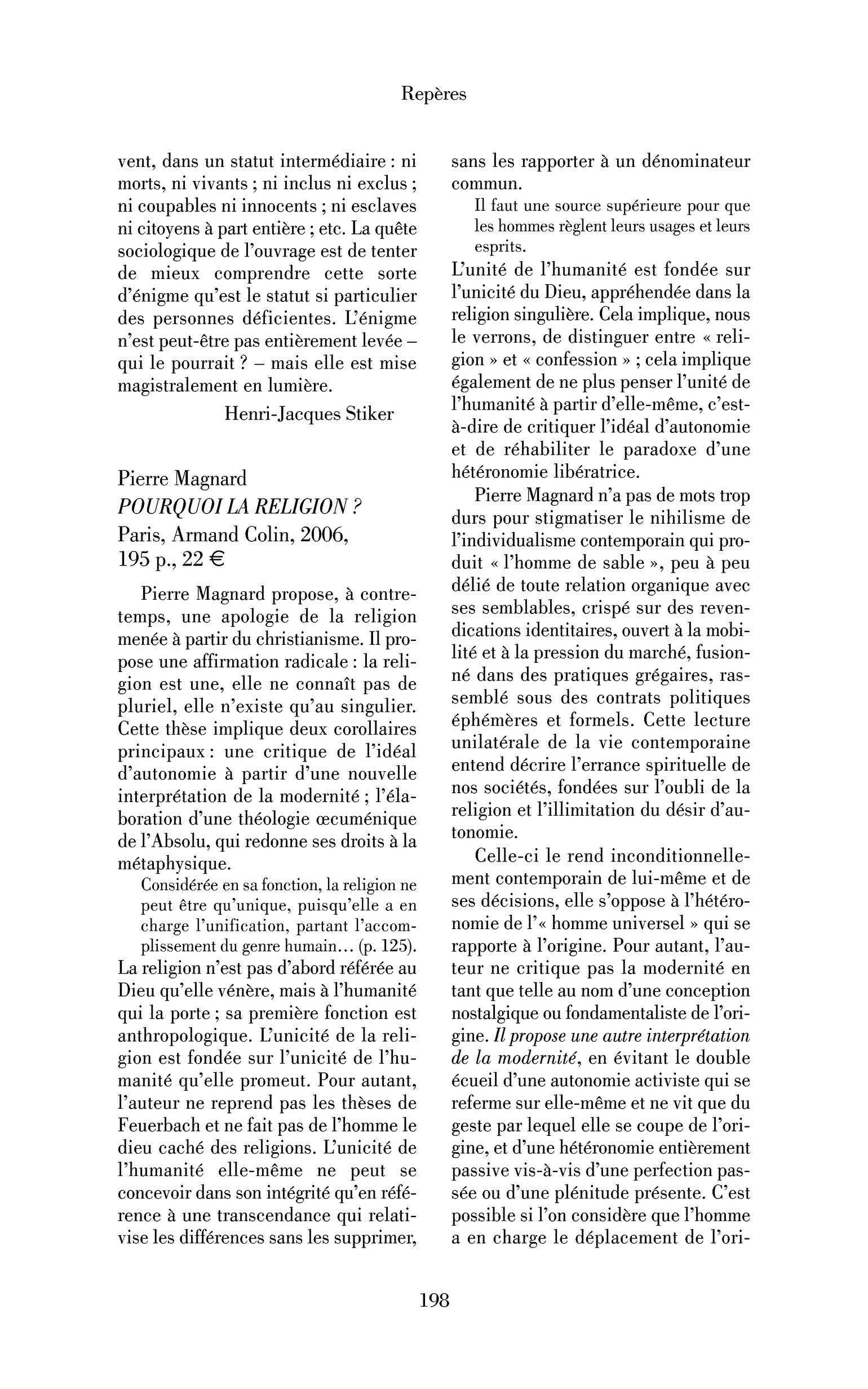 Pierre Magnard : Pourquoi la religion ?