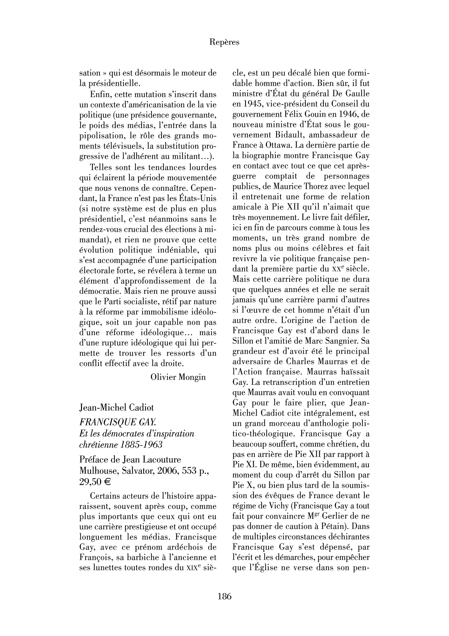 Jean-Michel Cadiot : Francisque Gay. Et les démocrates d’inspiration chrétienne 1885-1963