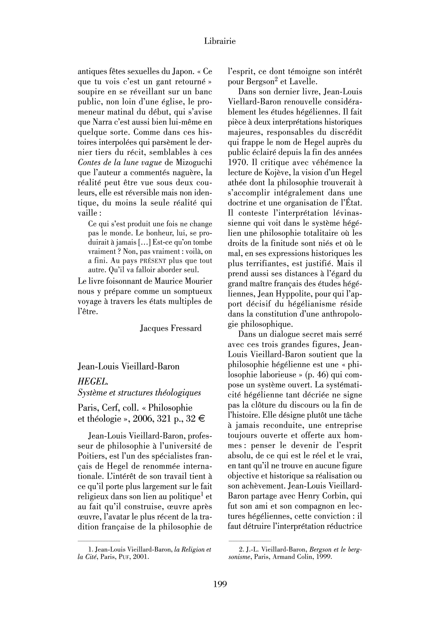 Jean-Louis Vieillard-Baron : Hegel. Système et structures théologiques