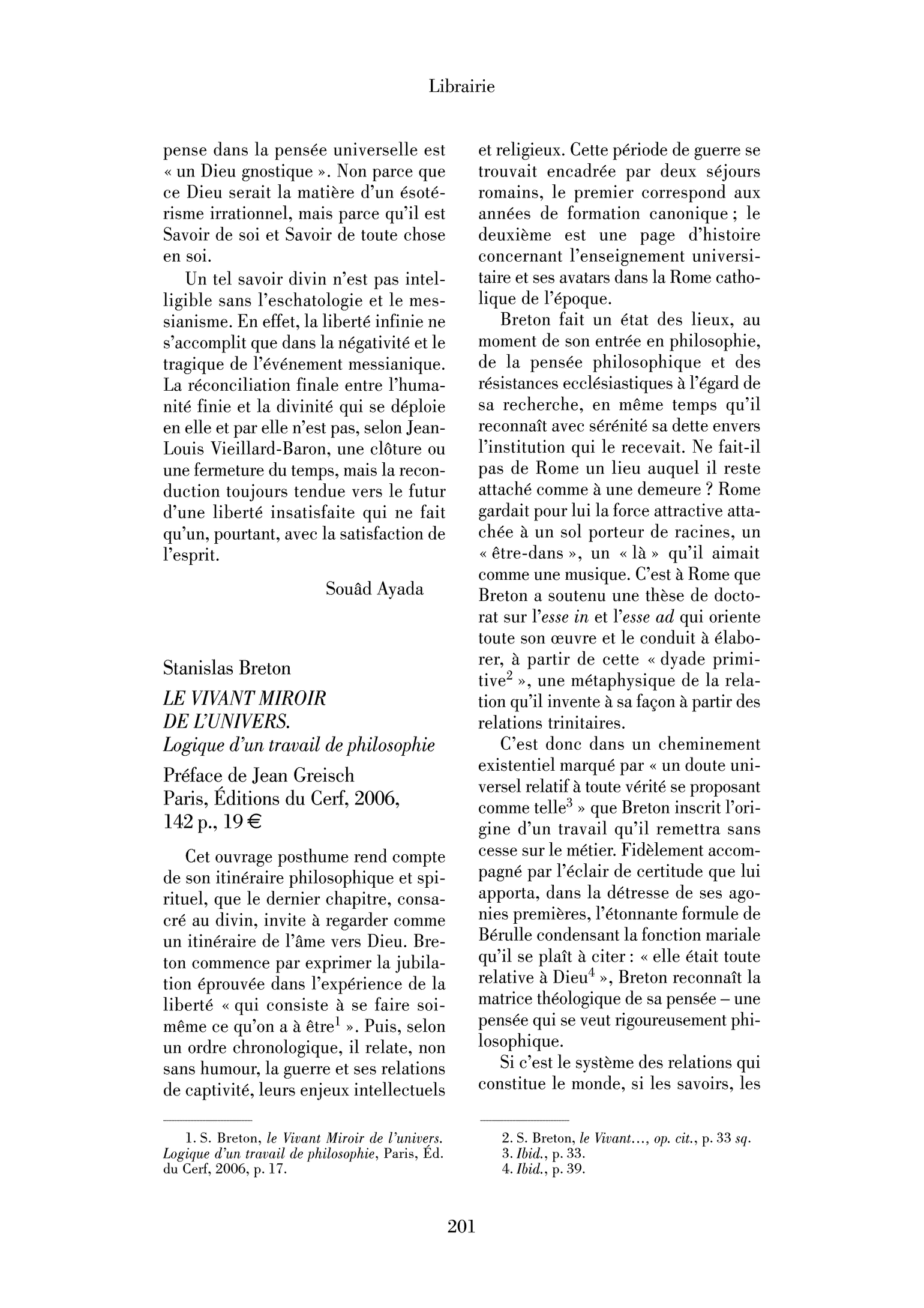 Stanislas Breton : le Vivant miroir de l’univers. Logique d’un travail de philosophie