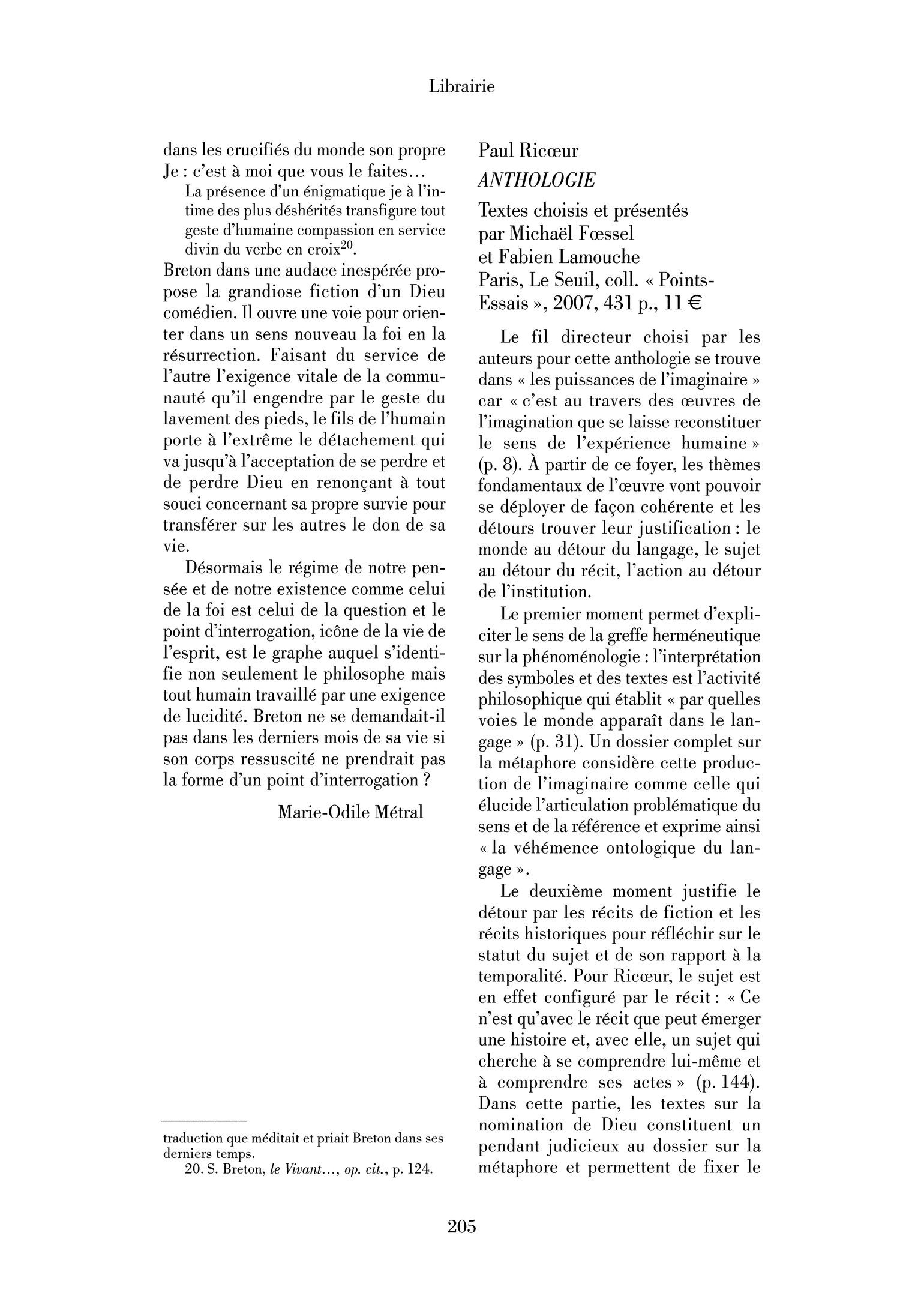 Paul Ricœur : Anthologie