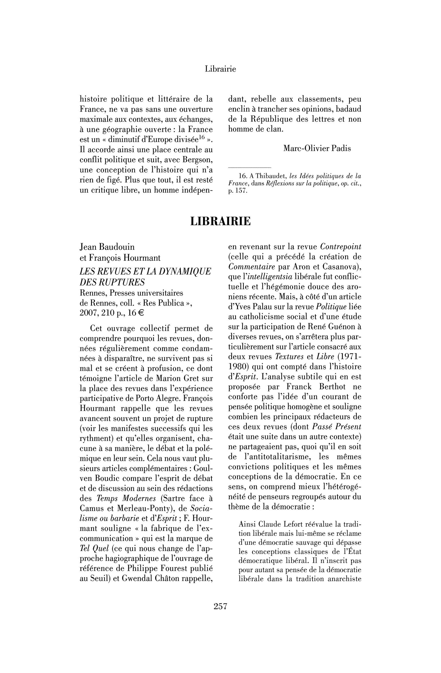 Jean Baudouin et François Hourmant : les Revues et la dynamique des ruptures