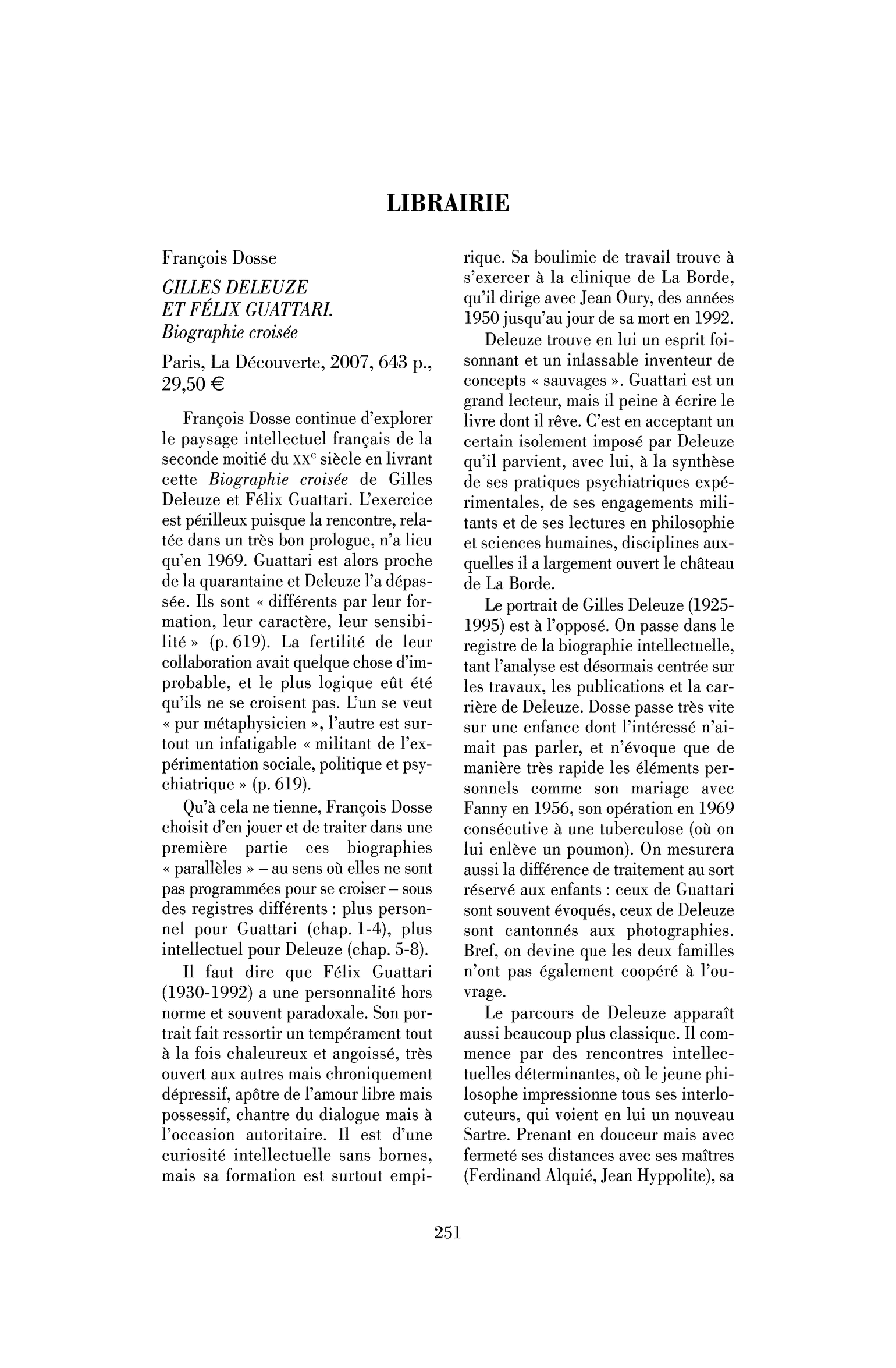 François Dosse : Gilles Deleuze et Félix Guattari. Biographie croisée