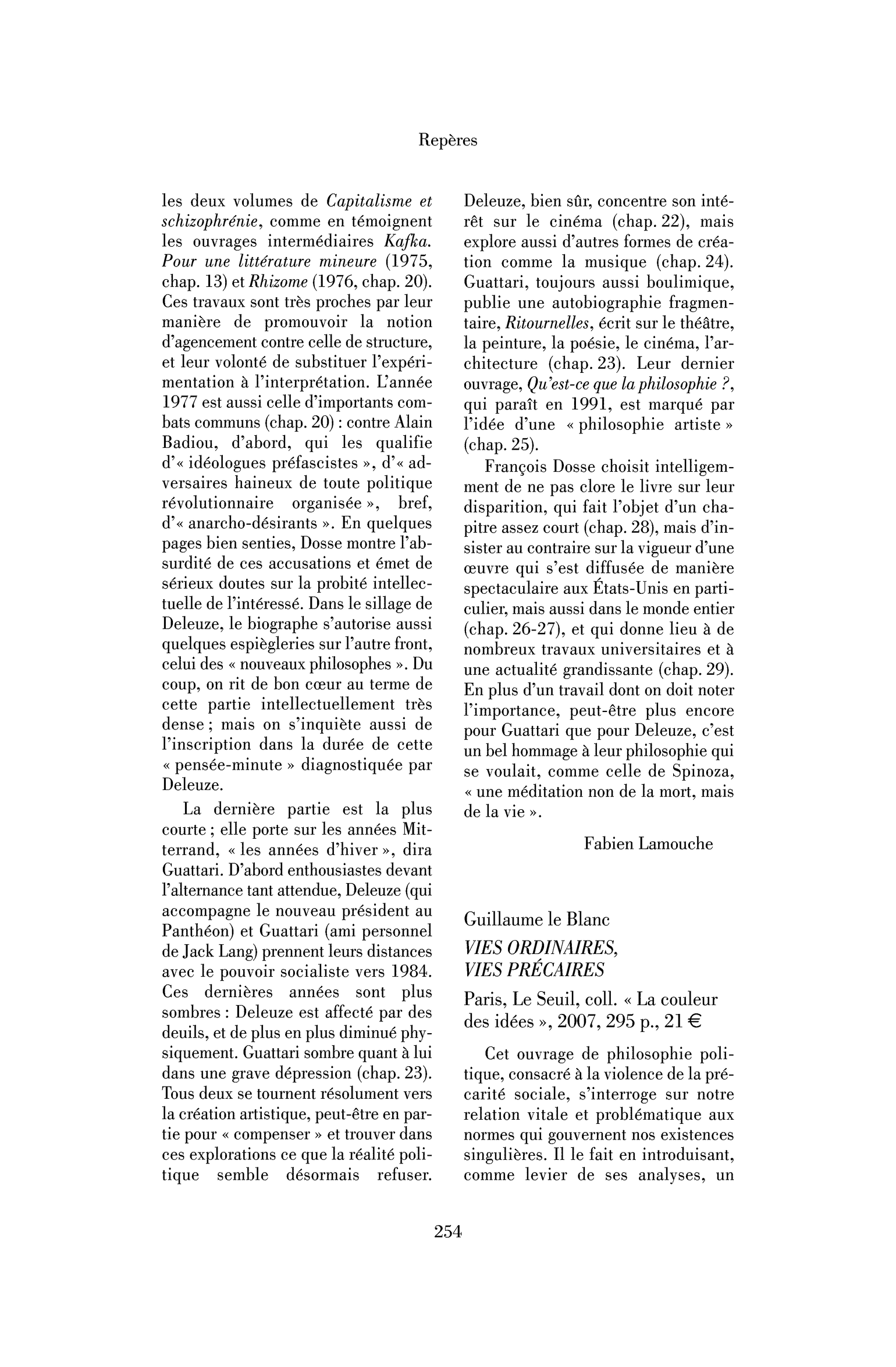 Guillaume le Blanc: Vies ordinaires, vies précaires