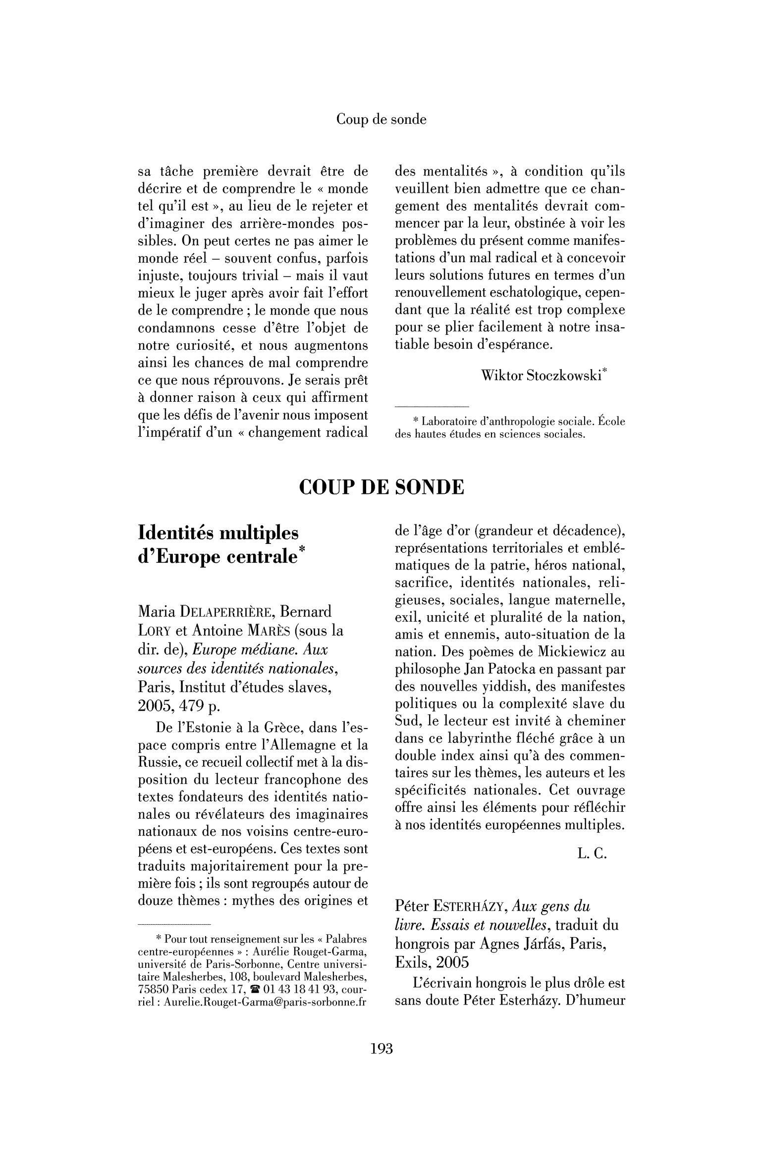 Identités multiples d’Europe centrale