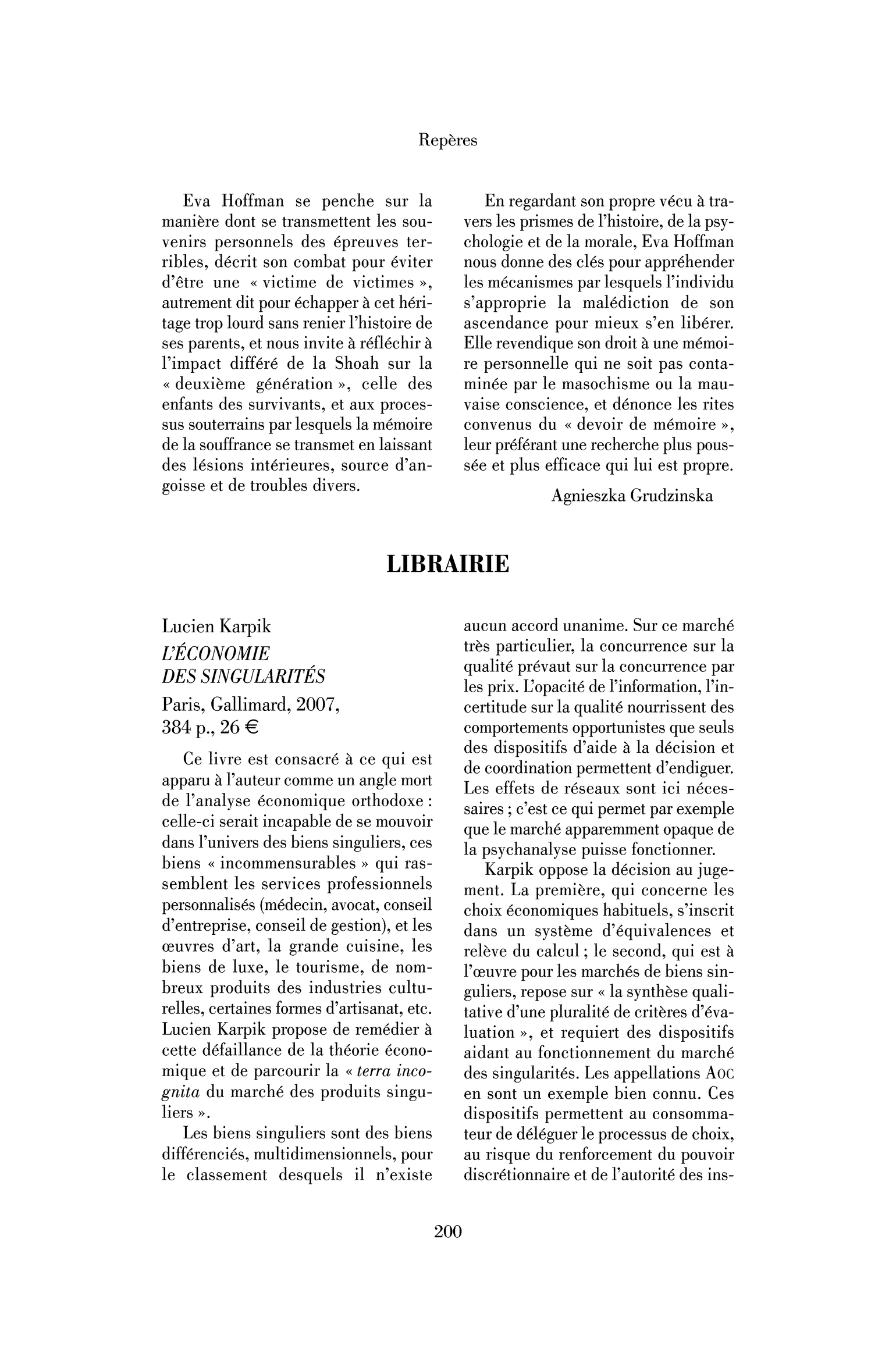 Lucien Karpik : l’Économie des singularités