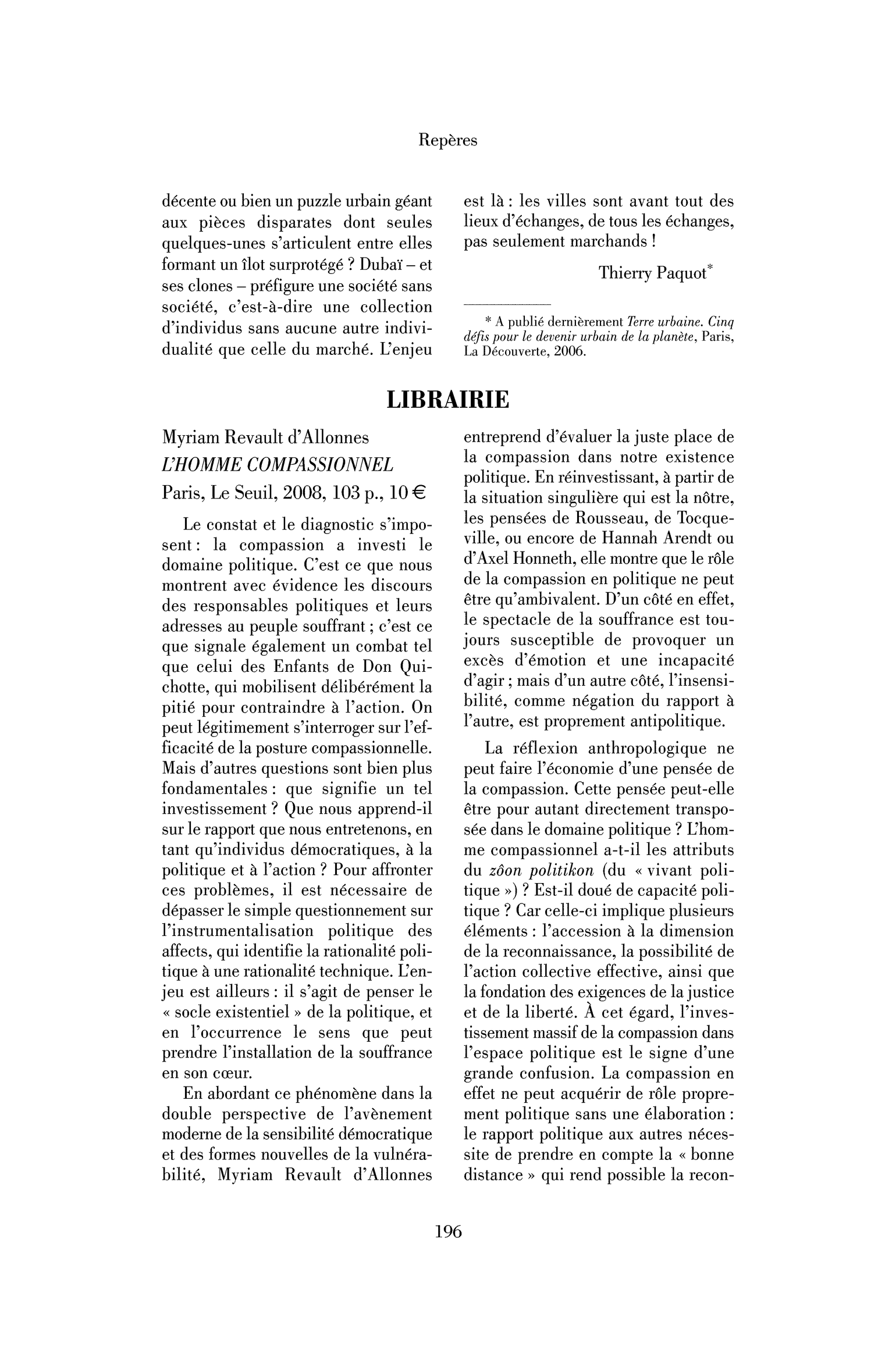 Myriam Revault d’Allonnes : l’Homme compassionnel