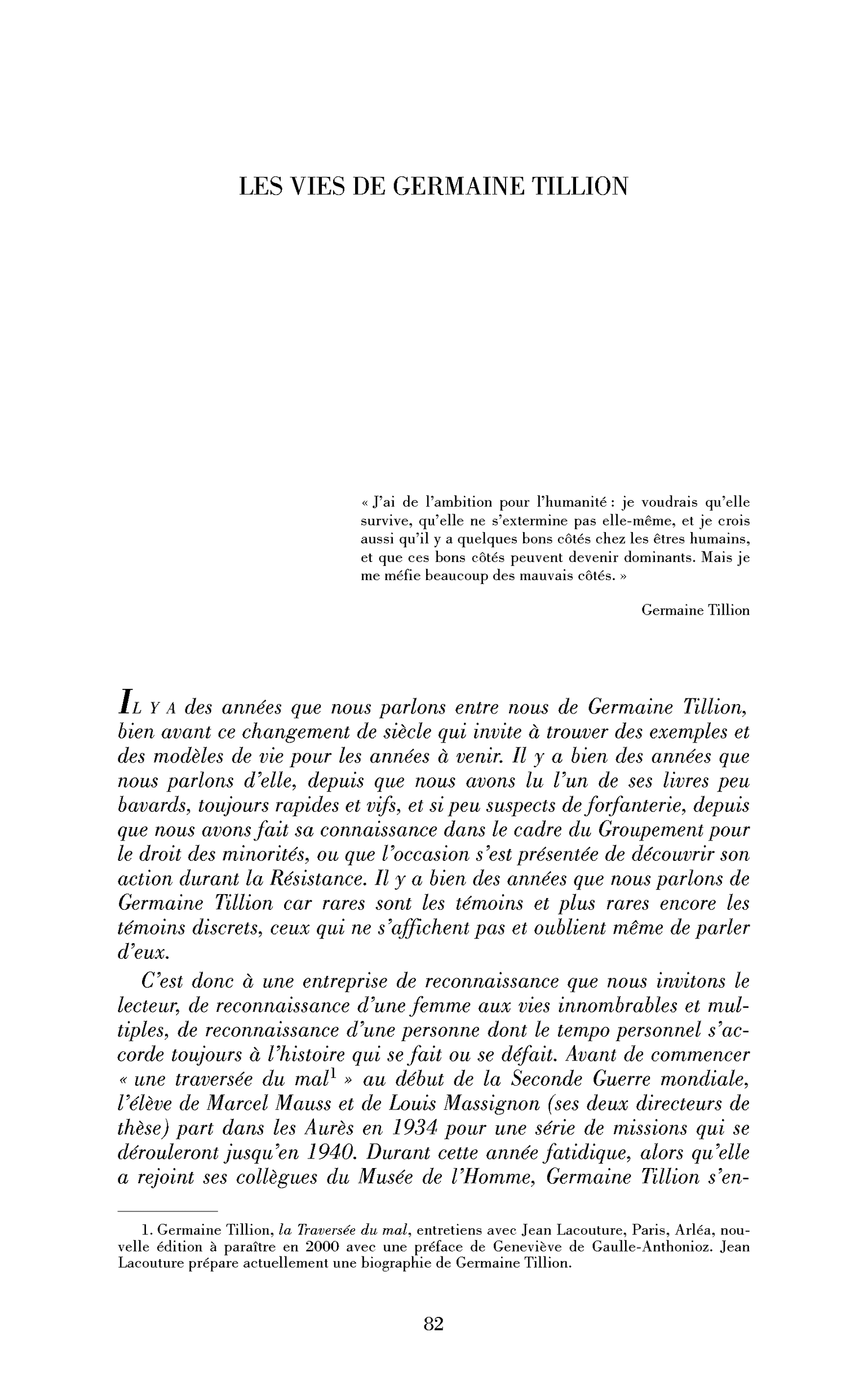 Les vies de germaine Tillion