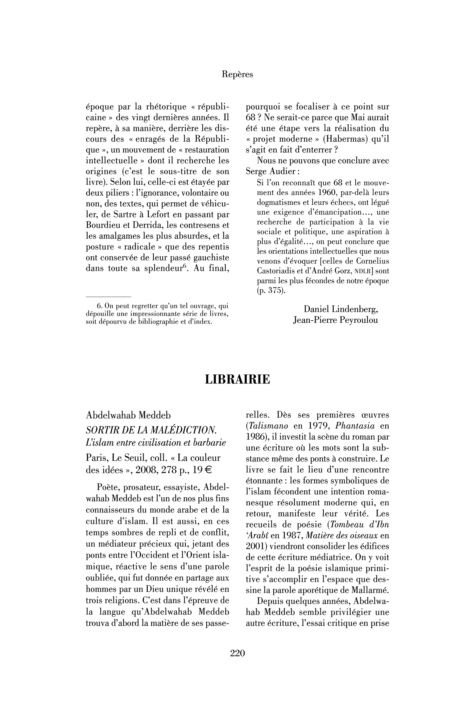 Meddeb Abdelwahab: Sortir de la malédiction. L’islam entre civilisation et barbarie