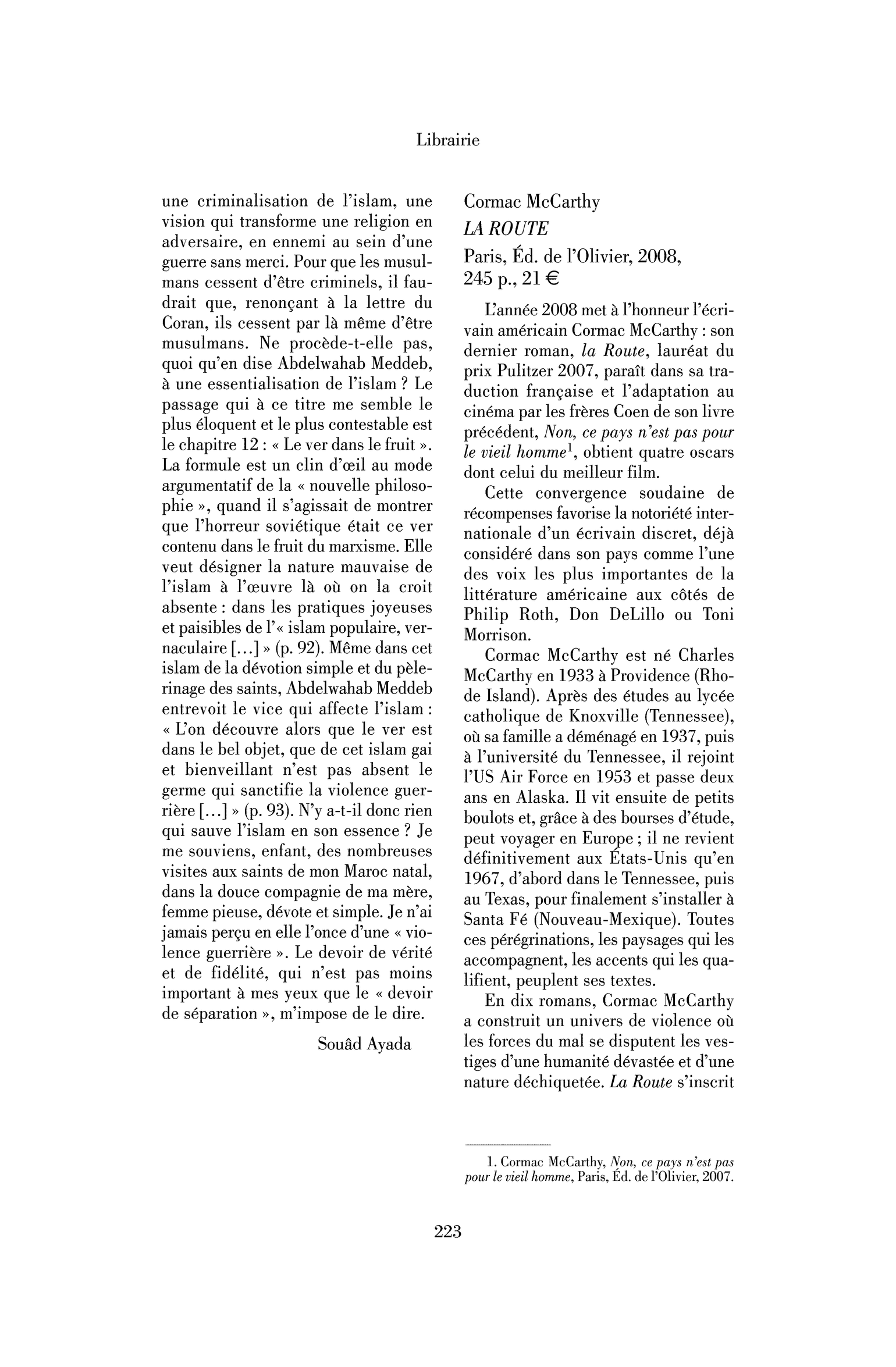 Cormac McCarthy: la Route