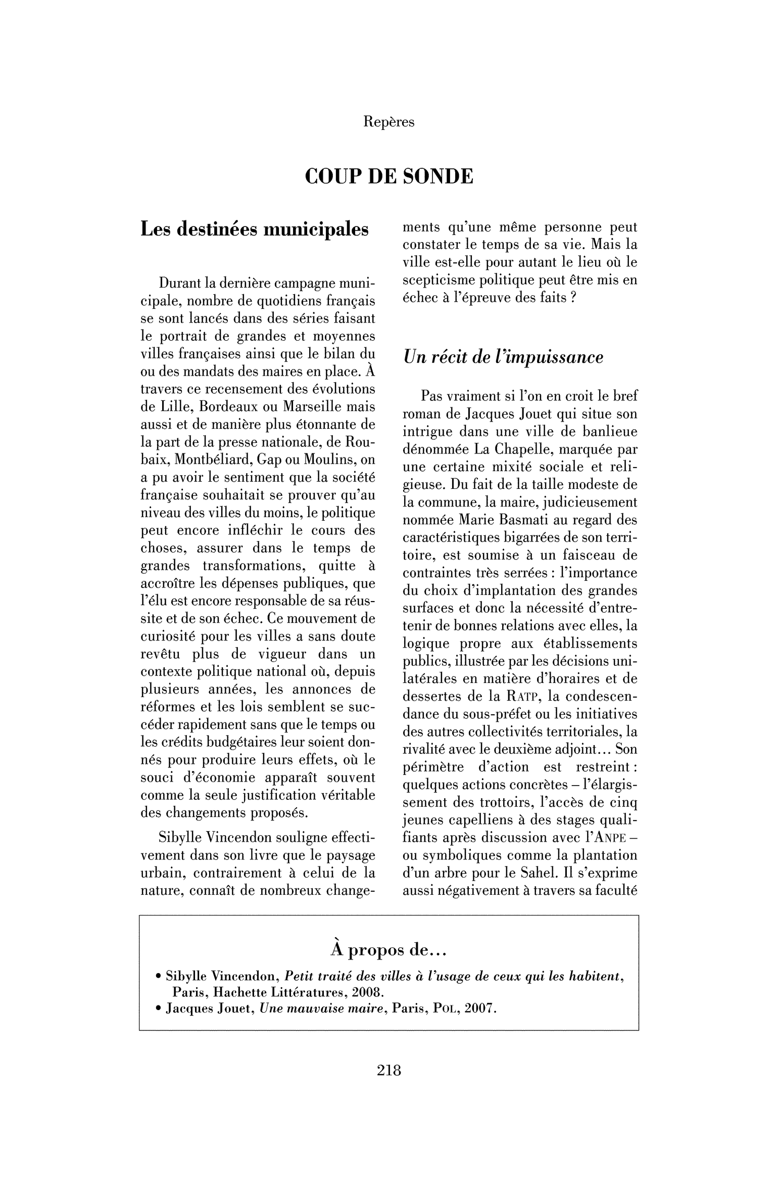 Les destinées municipales