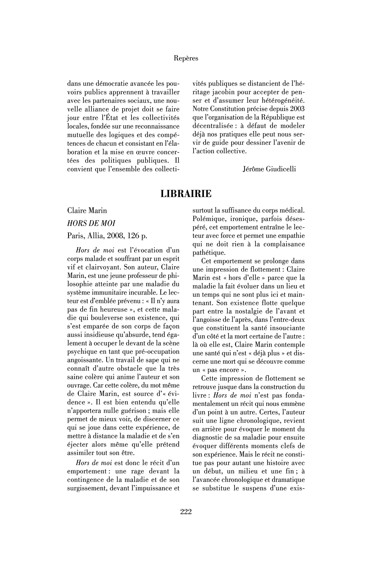 Claire Marin : Hors de moi