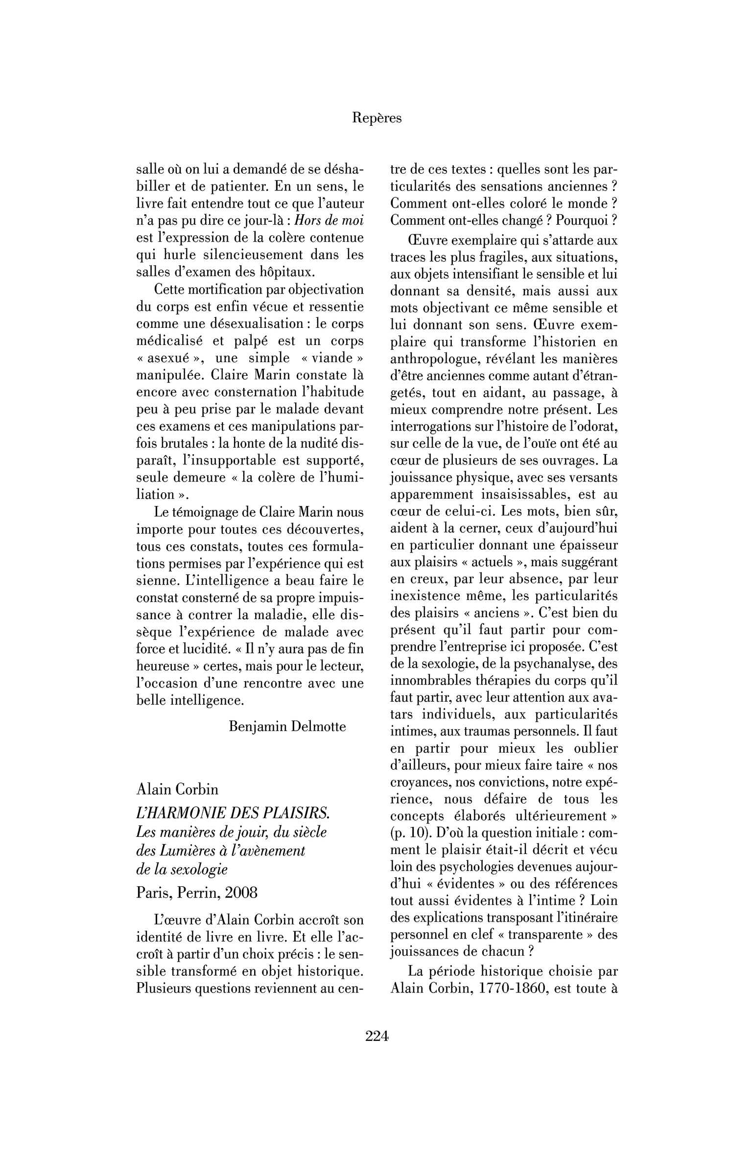 Alain Corbin: l’Harmonie des plaisirs. Les manières de jouir, du siècle des Lumières à l’avènement de la sexologie