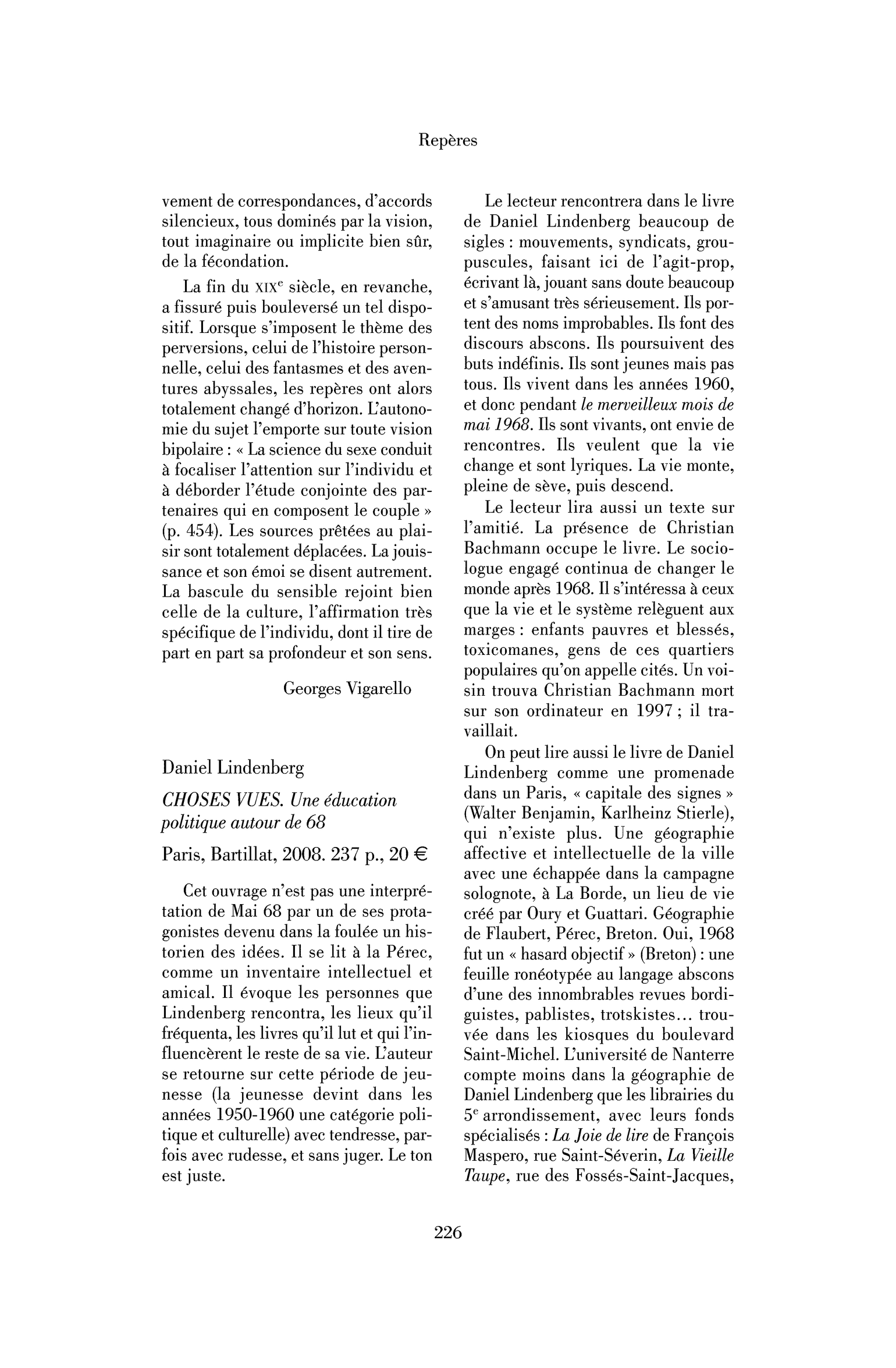 Daniel Lindenberg : Choses vues. Une éducation politique autour de 68