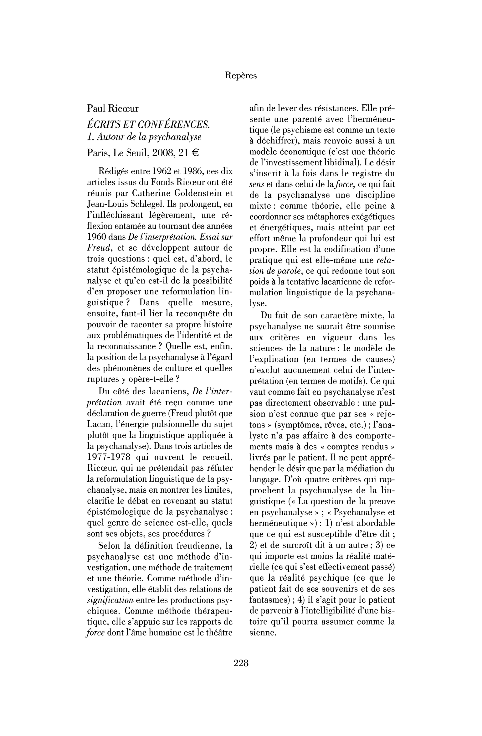 Paul Ricœur : Ecrits et conférences. 1. Autour de la psychanalyse