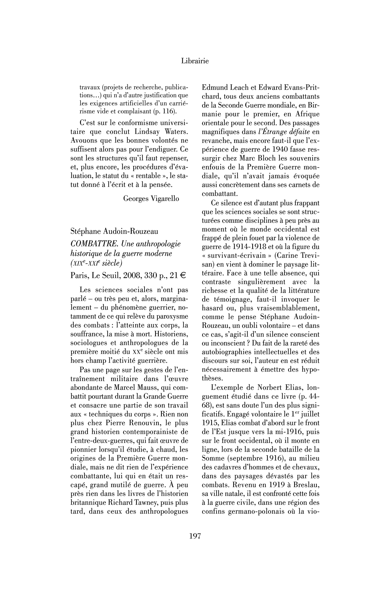Stéphane Audoin-Rouzeau : Combattre. Une anthropologie historique de la guerre moderne (XIXe-XXIe siècle)