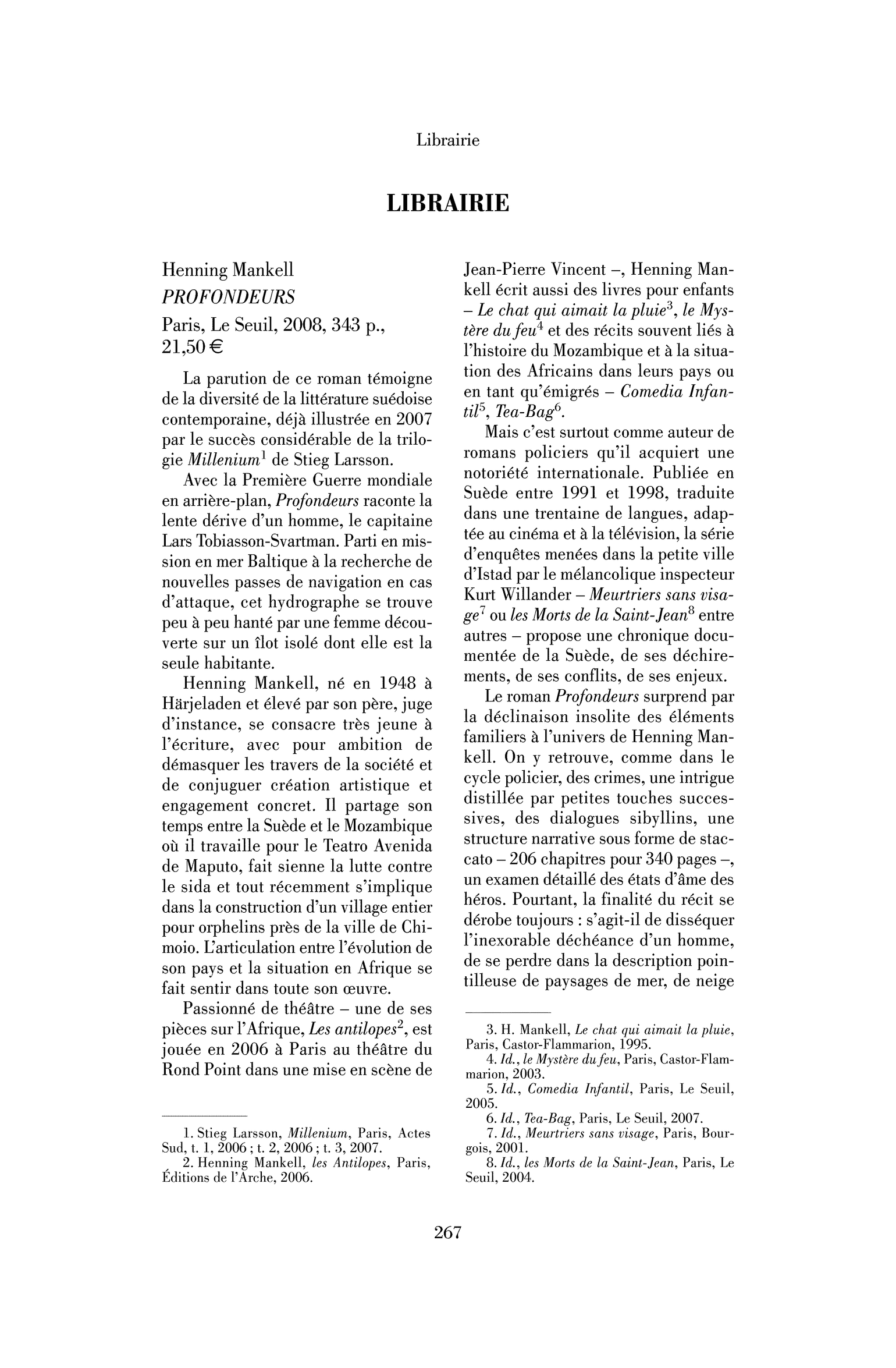 Henning Mankell : Profondeurs