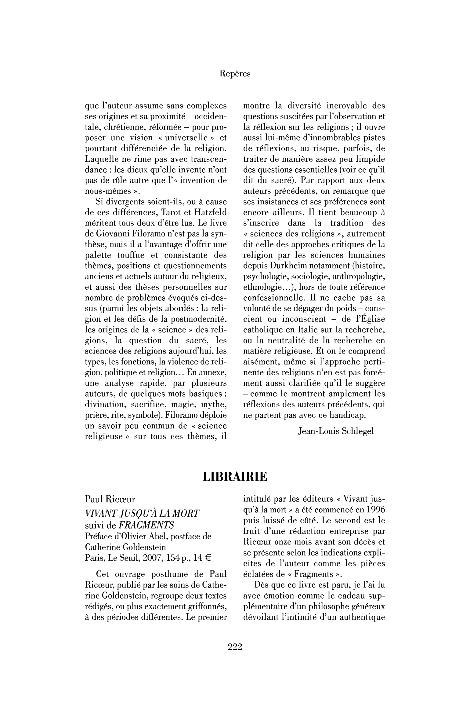 Paul Ricœur : Vivant jusqu’à la mort suivi de Fragments