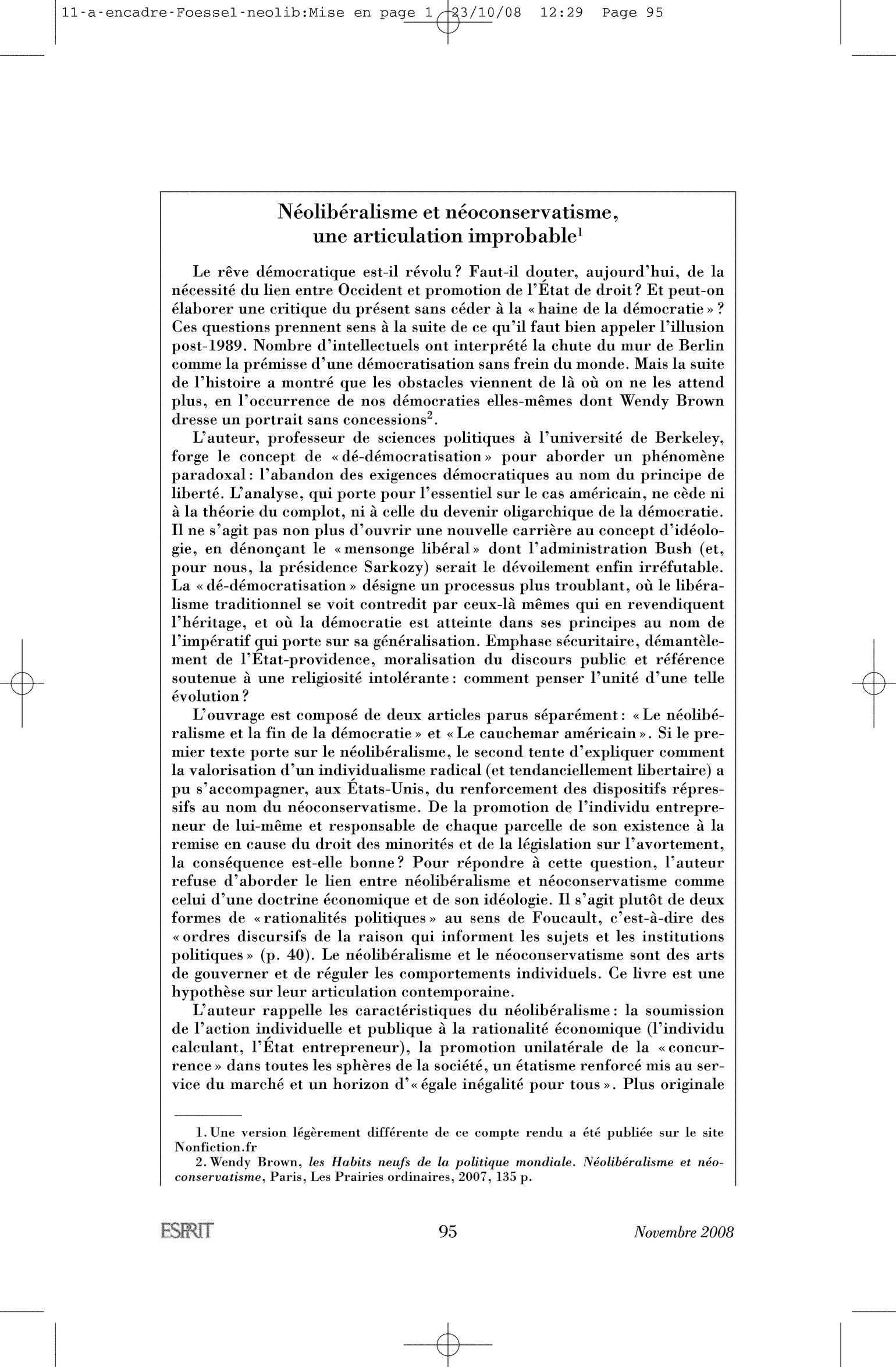 Encadré   Néolibéralisme et néoconservatisme, une articulation improbable