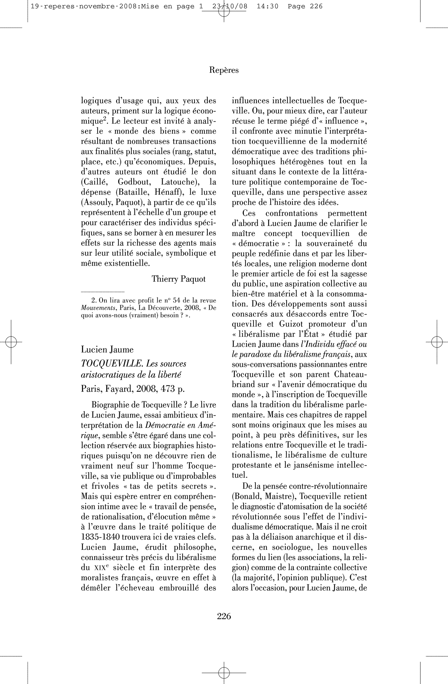 Lucien Jaume: Tocqueville. Les sources aristocratiques de la liberté