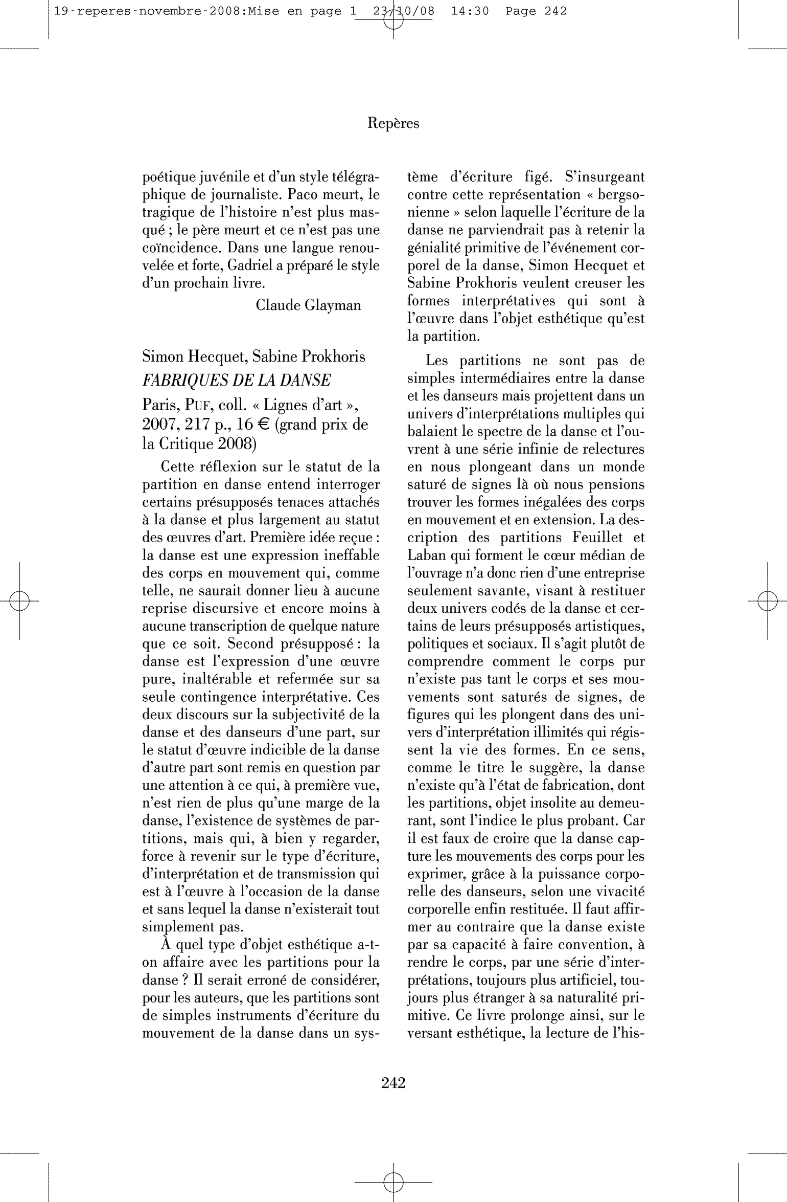 Simon Hecquet, Sabine Prokhoris: Fabriques de la danse