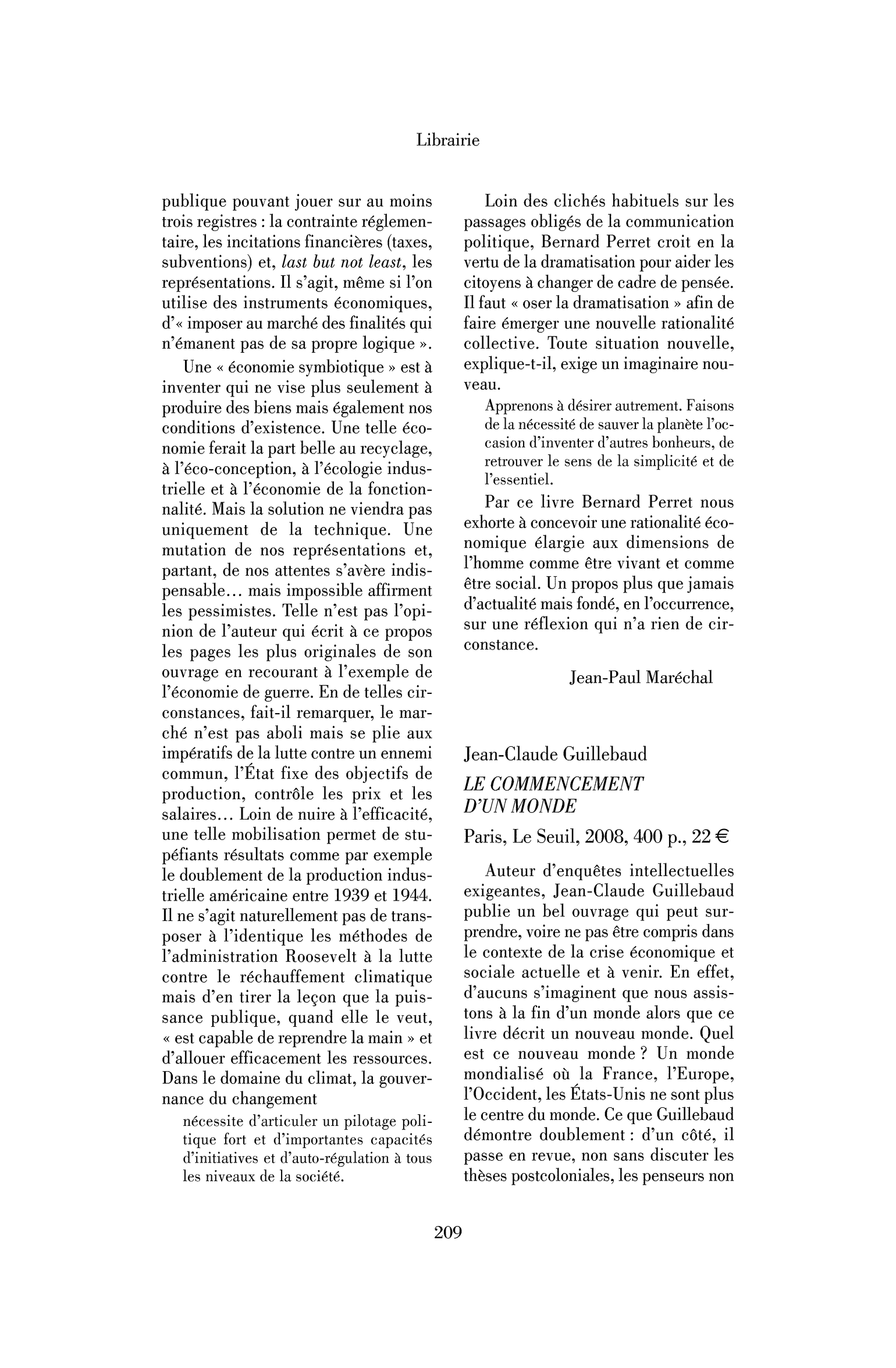 Jean-Claude Guillebaud: le Commencement d’un monde