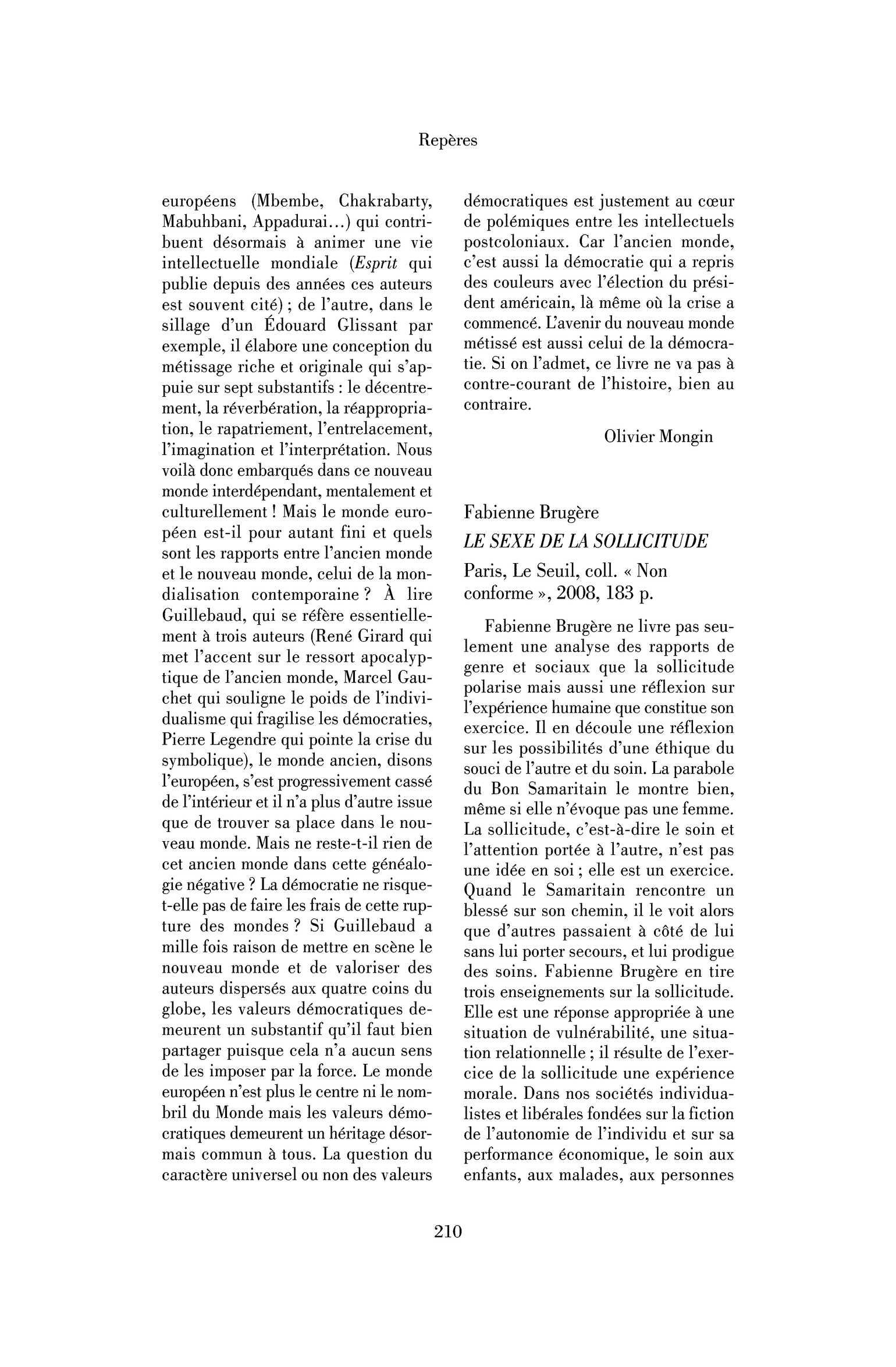 Fabienne Brugère: le Sexe de la sollicitude