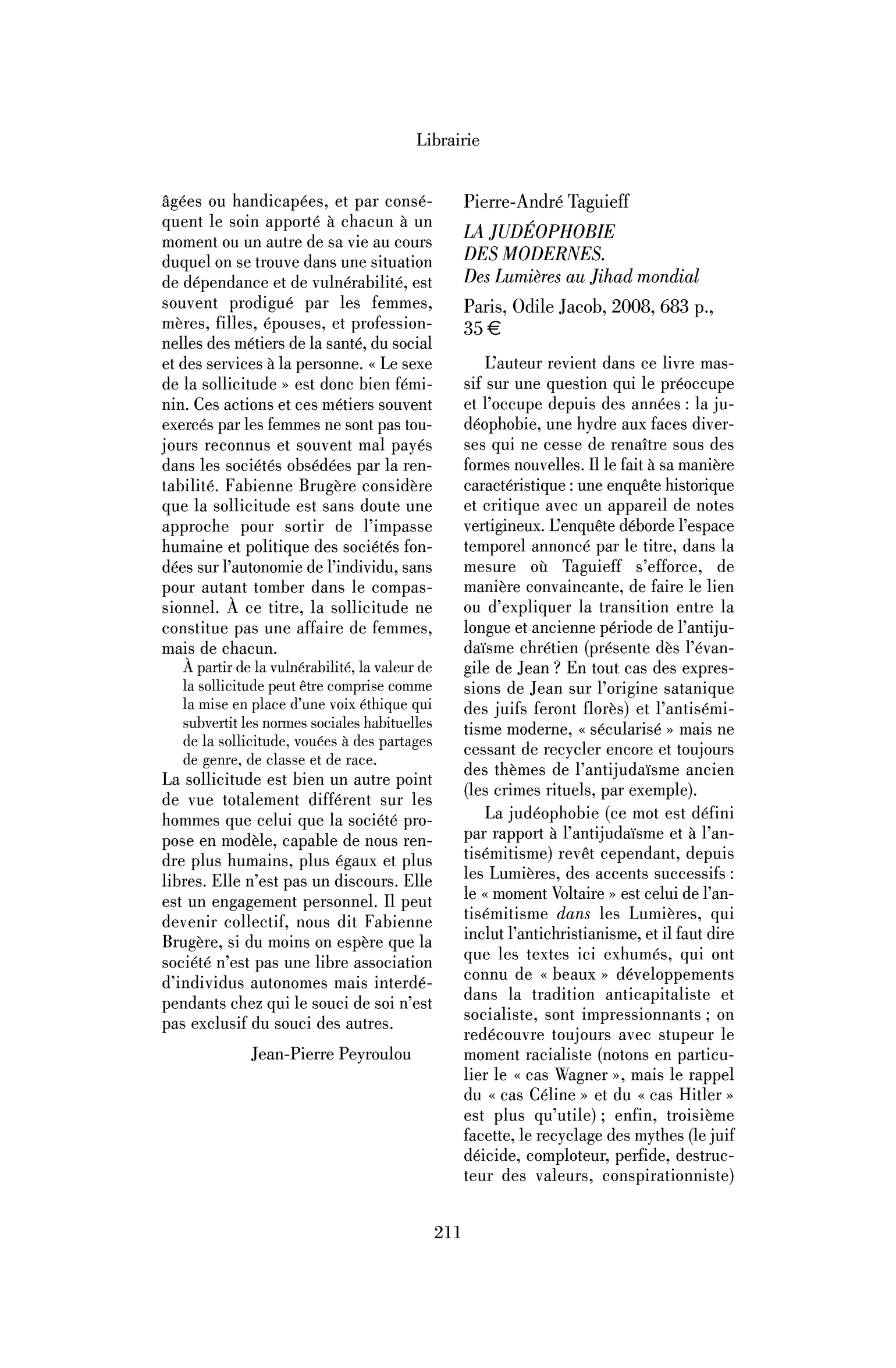 Pierre-André Taguieff: la Judéophobie des modernes. Des Lumières au Jihad mondial