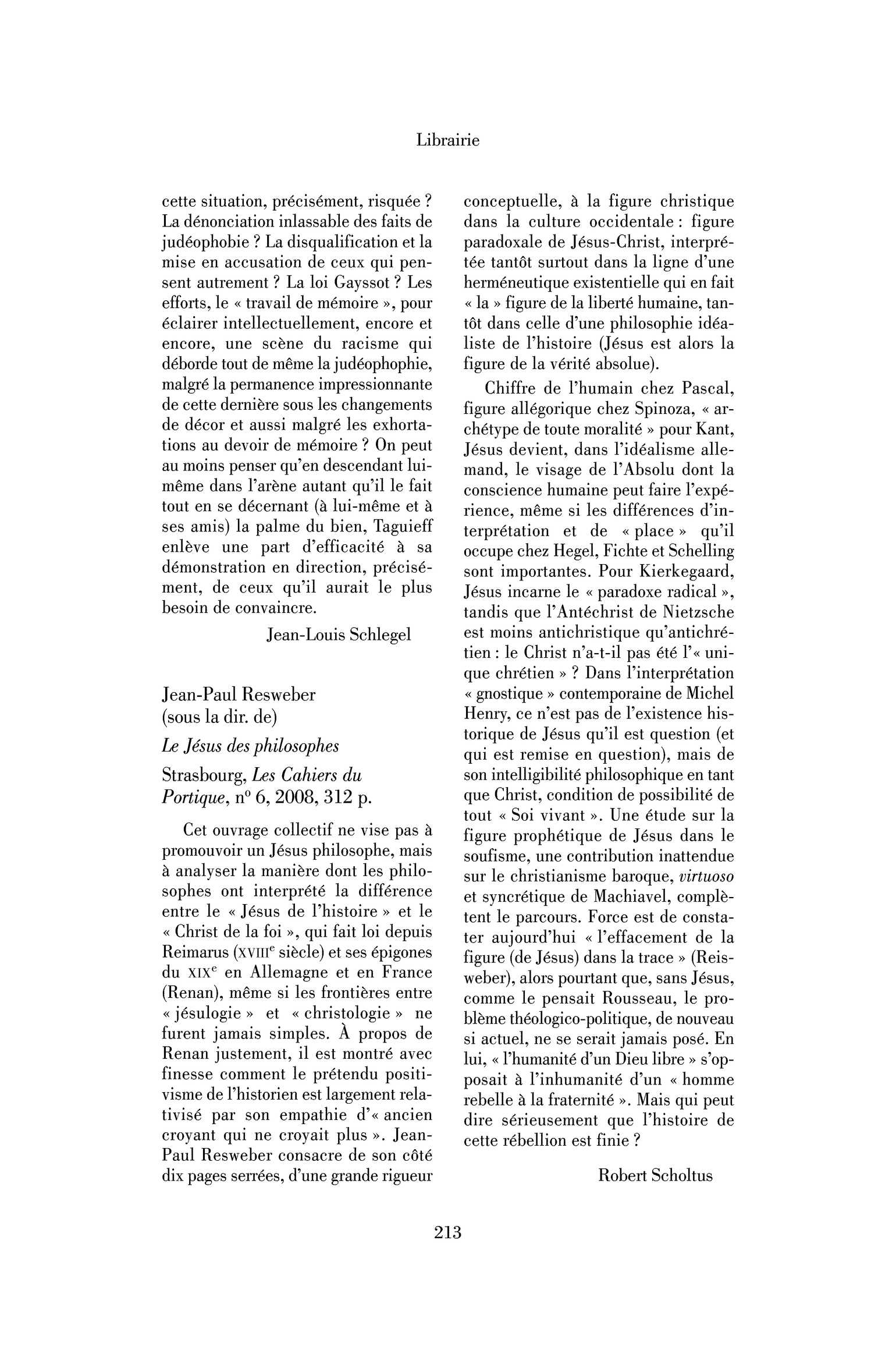 Jean-Paul Resweber (sous la dir. de): le Jésus des philosophes