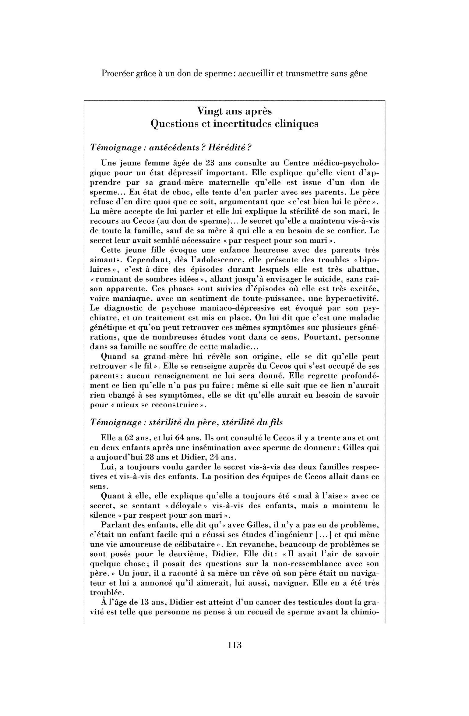 Encadré : Vingt ans après. Questions et incertitudes cliniques