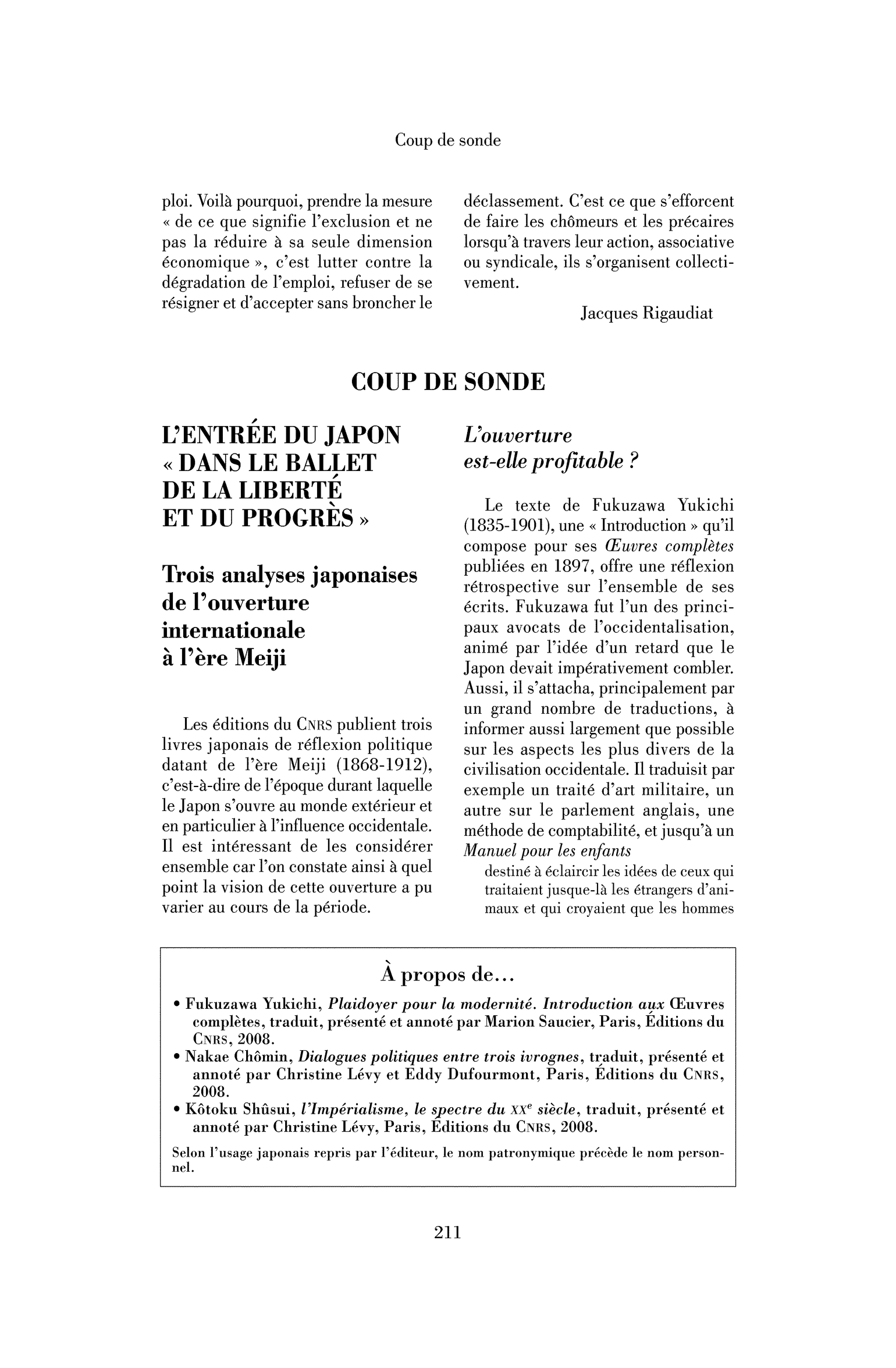 L’entrée du Japon « dans le ballet de la liberté et du progrès ». Trois analyses japonaises de l’ouverture internationale à l’ère Meiji