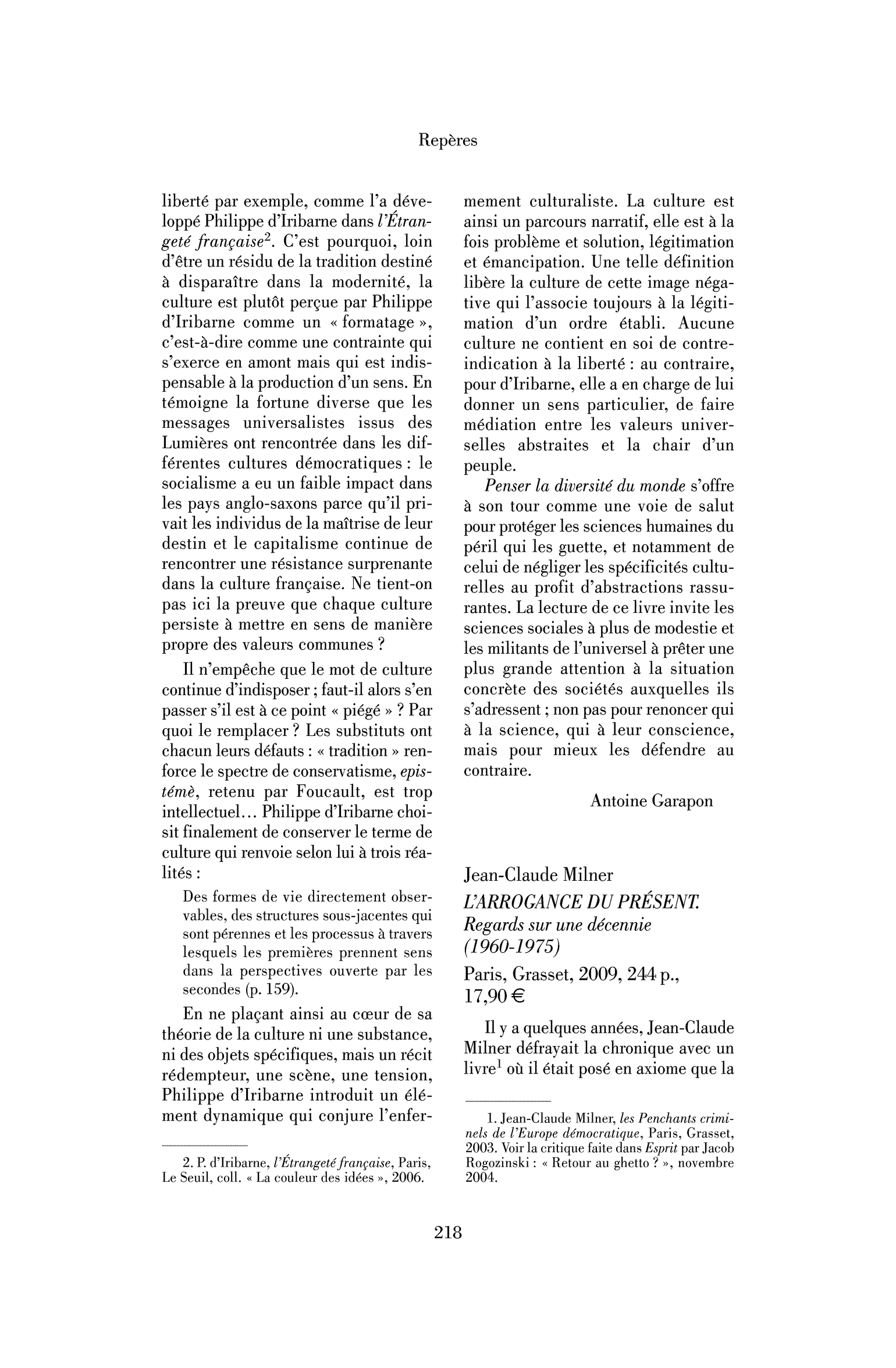 Jean-Claude Milner : l’Arrogance du présent. Regards sur une décennie (1960-1975)
