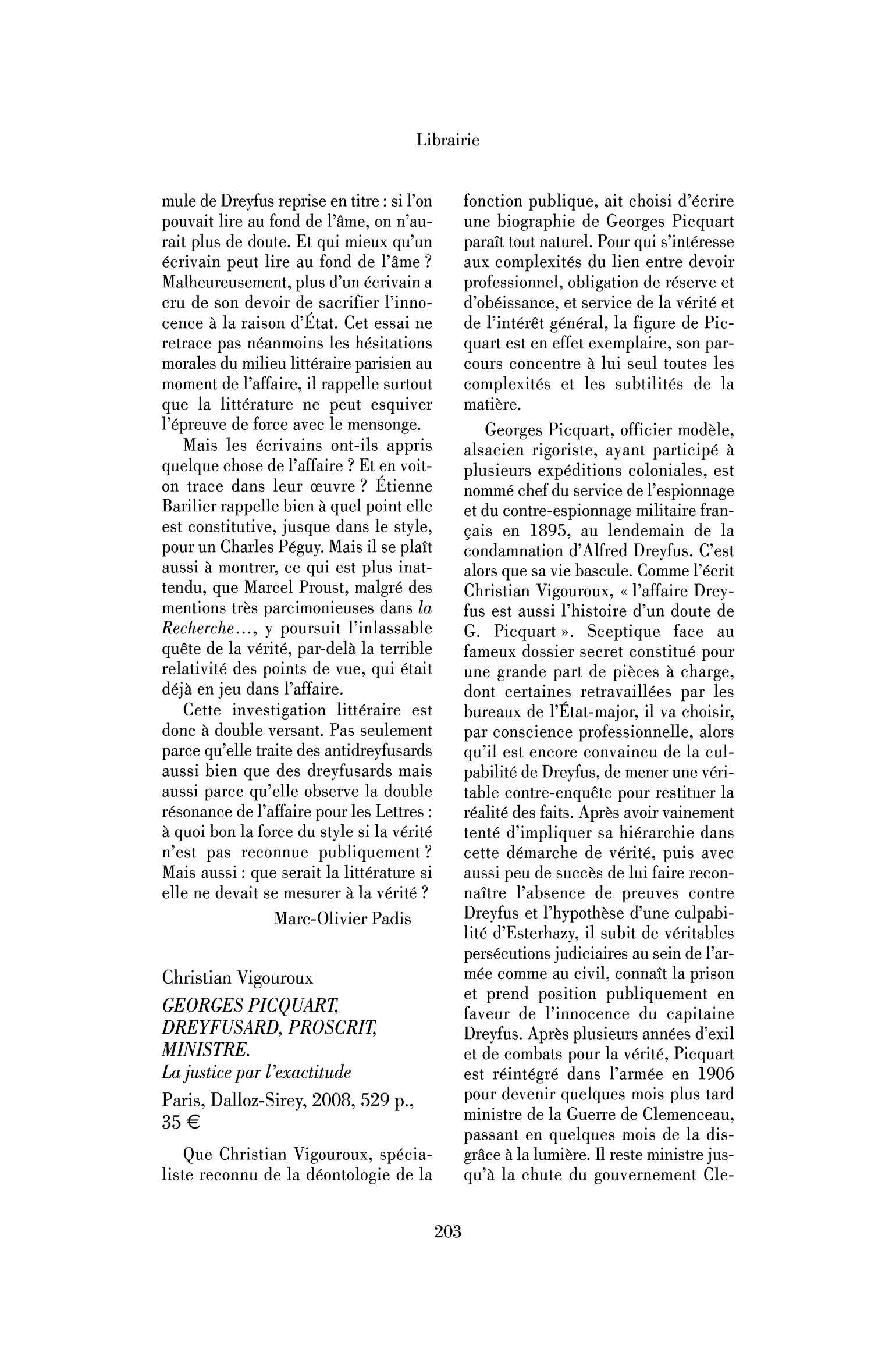 Christian Vigouroux : Georges Picquart, dreyfusard, proscrit, ministre. La justice par l’exactitude