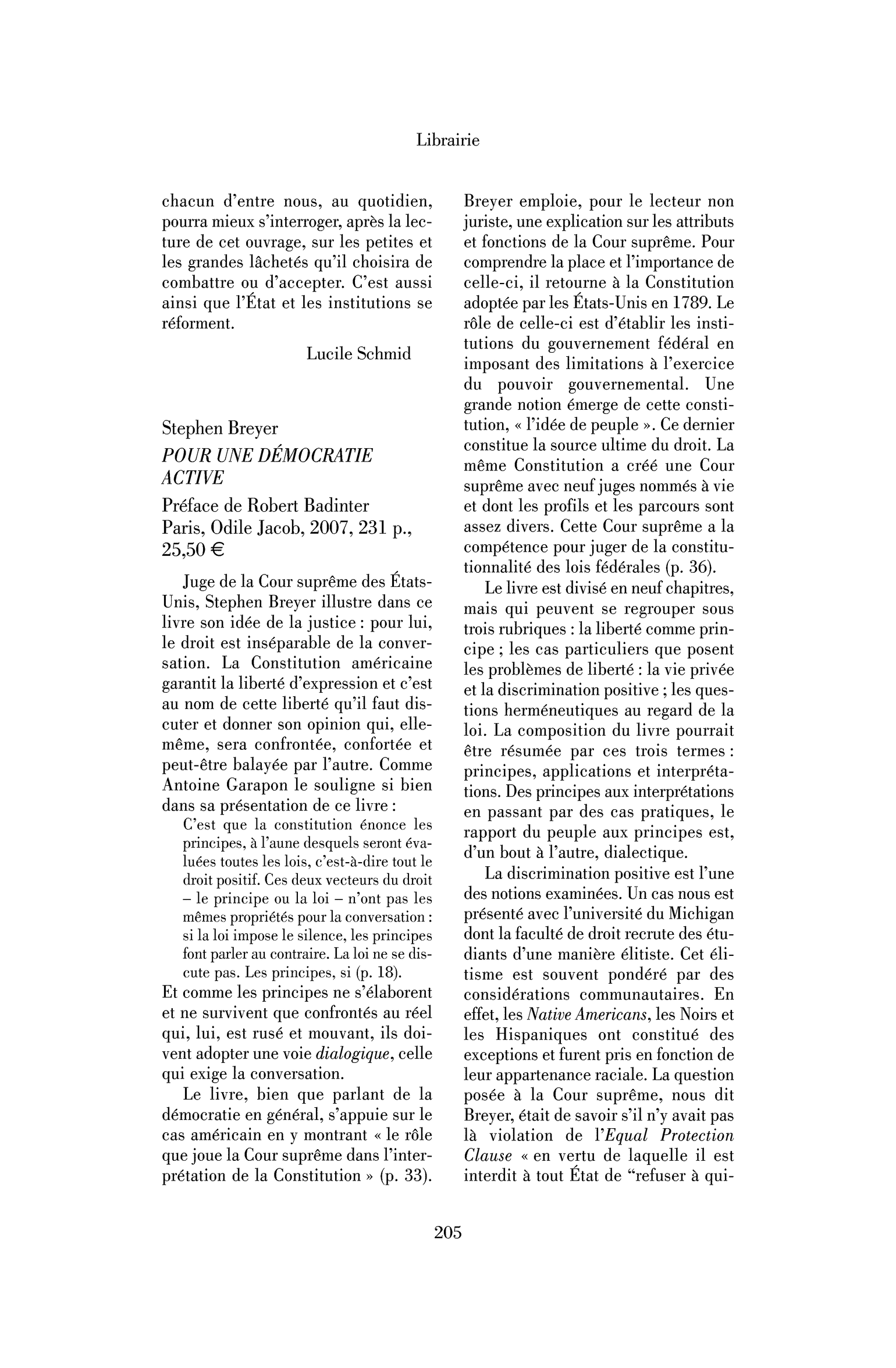 Stephen Breyer : Pour une démocratie active
