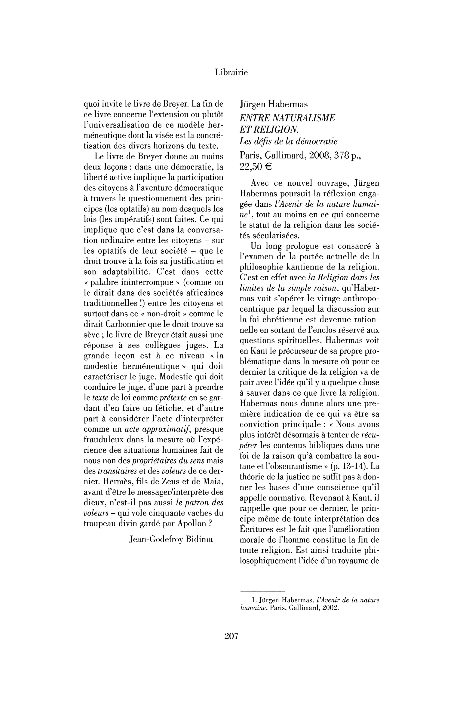Jürgen Habermas : Entre naturalisme et religion. Les défis de la démocratie