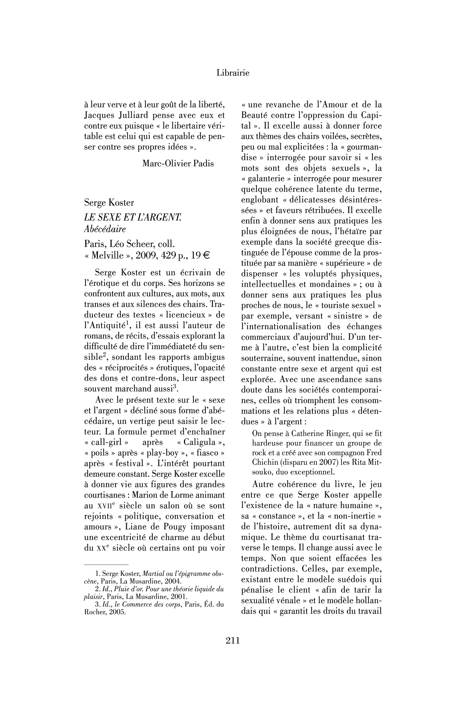 Serge Koster : le Sexe et l’argent. Abécédaire