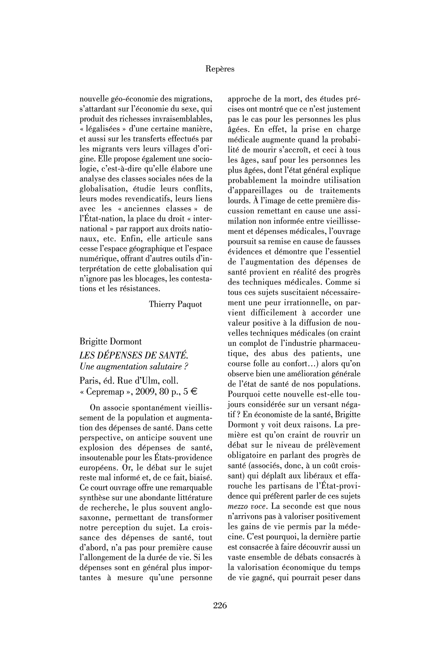 Brigitte Dormont: les Dépenses de santé. Une augmentation salutaire ?