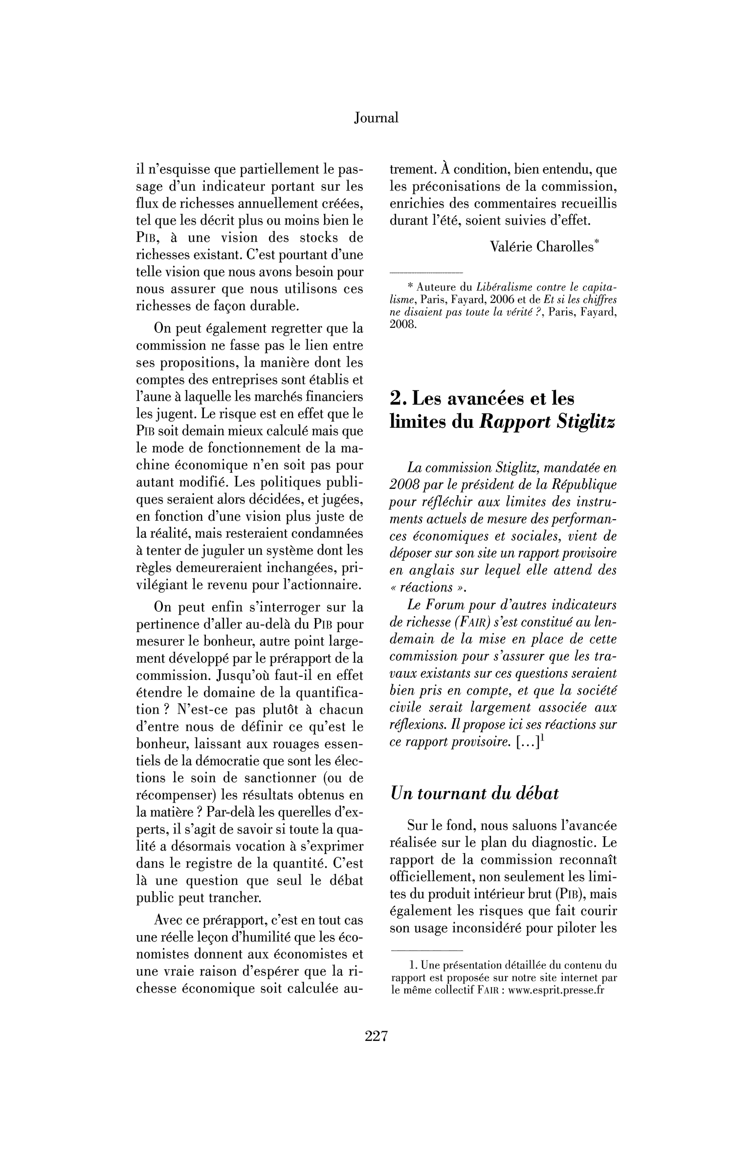 2. Les avancées et les limites du Rapport Stiglitz